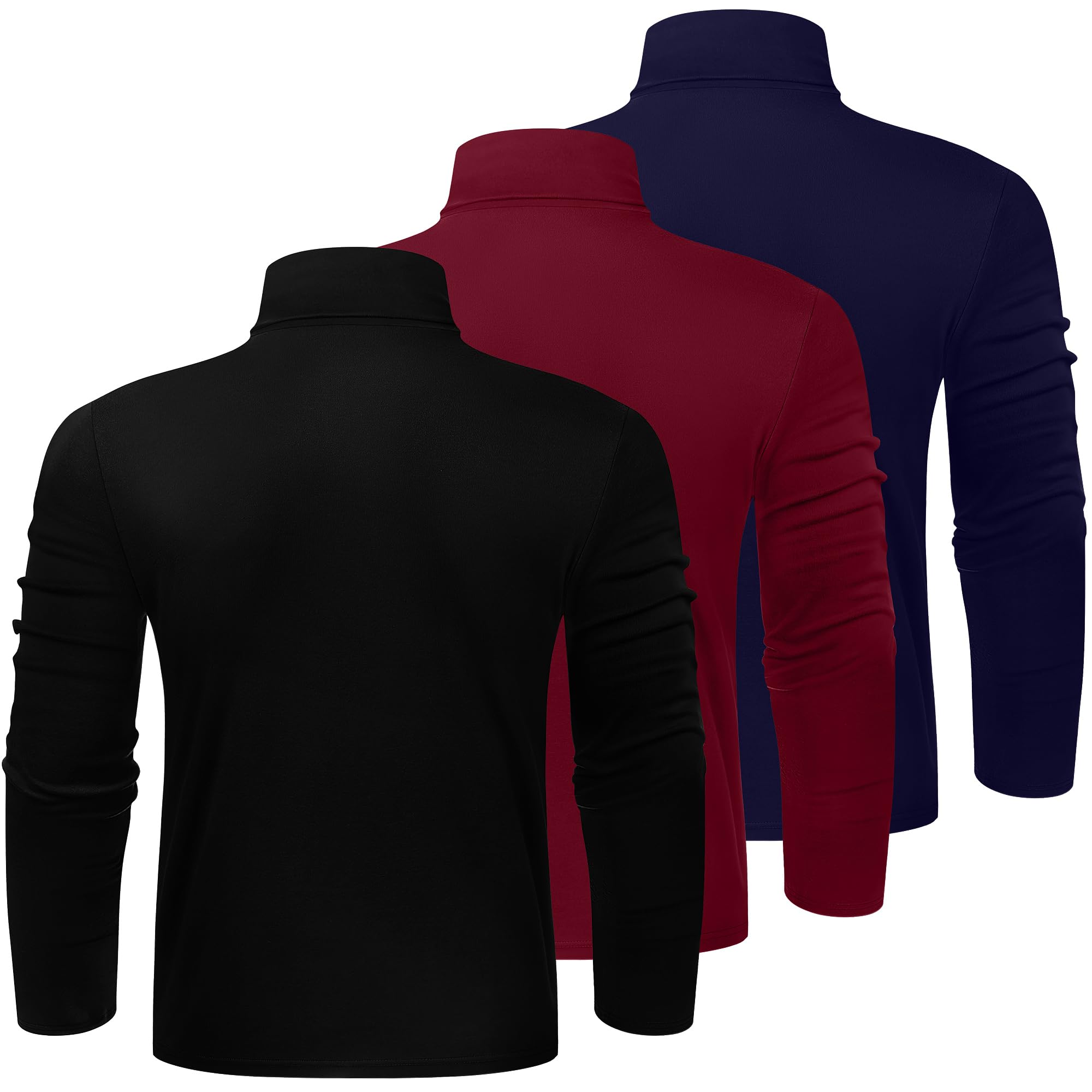 Ficerd 3 Pack Men's Big and Tall Turtleneck Shirts - 100% Cotton Long Sleeve Thermal Tops for Winter, Plus Size Loose Fit Basic Tee for Casual Wear & Layering
