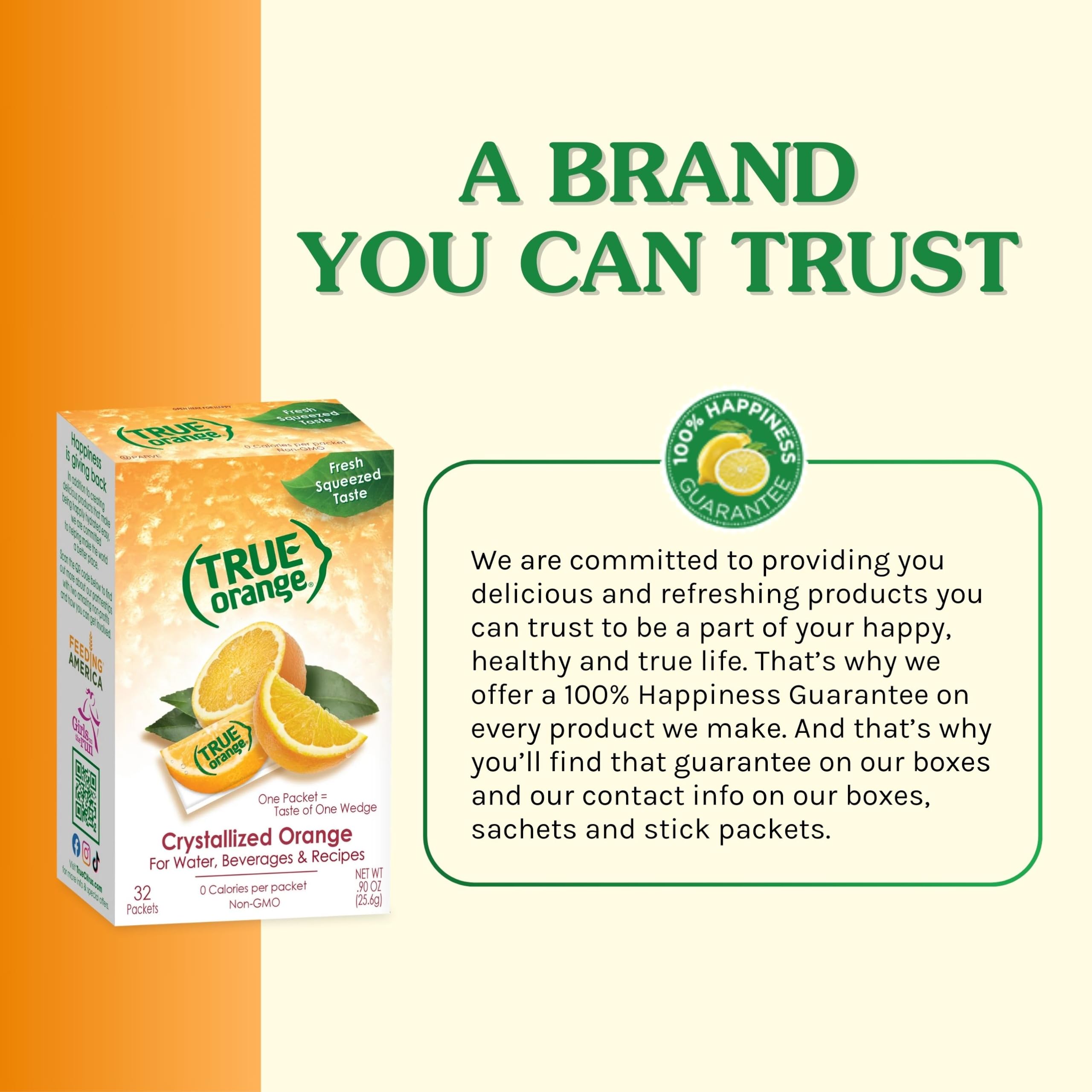 TRUE ORANGE Water Enhancer (32 Packets) | Zero Calorie, Sugar Free Natural Orange Flavoring | Made with Real Oranges for Water, Bottled Water, Iced Tea & Recipes | Perfect for Hydration, Weight Loss & Healthy Lifestyle