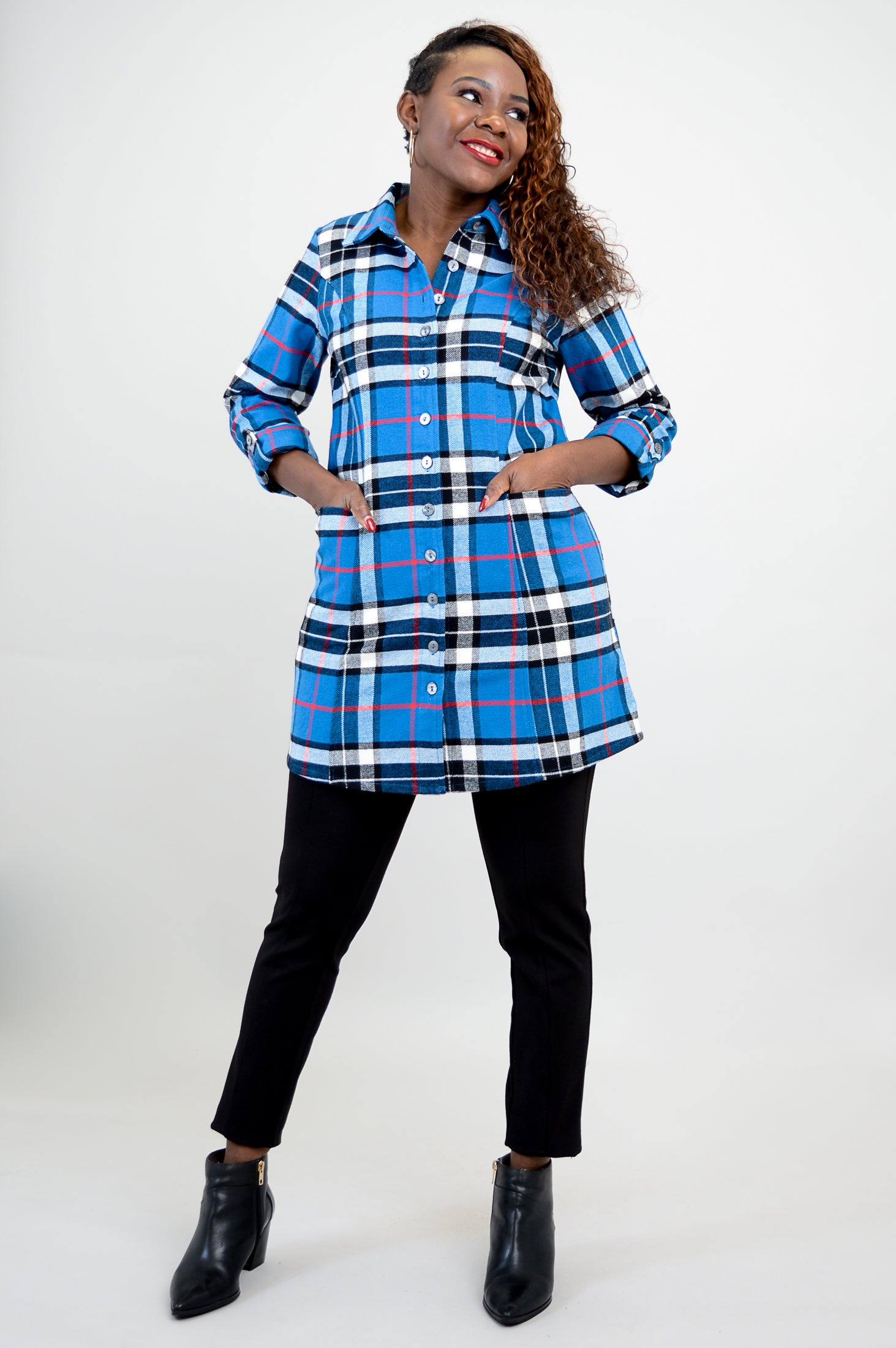 Larissa Tunic Top - French Plaid Cotton Flannel Shirt for Women - Casual Fall & Winter Wear, Perfect for Office, Date Night and Weekend Outings