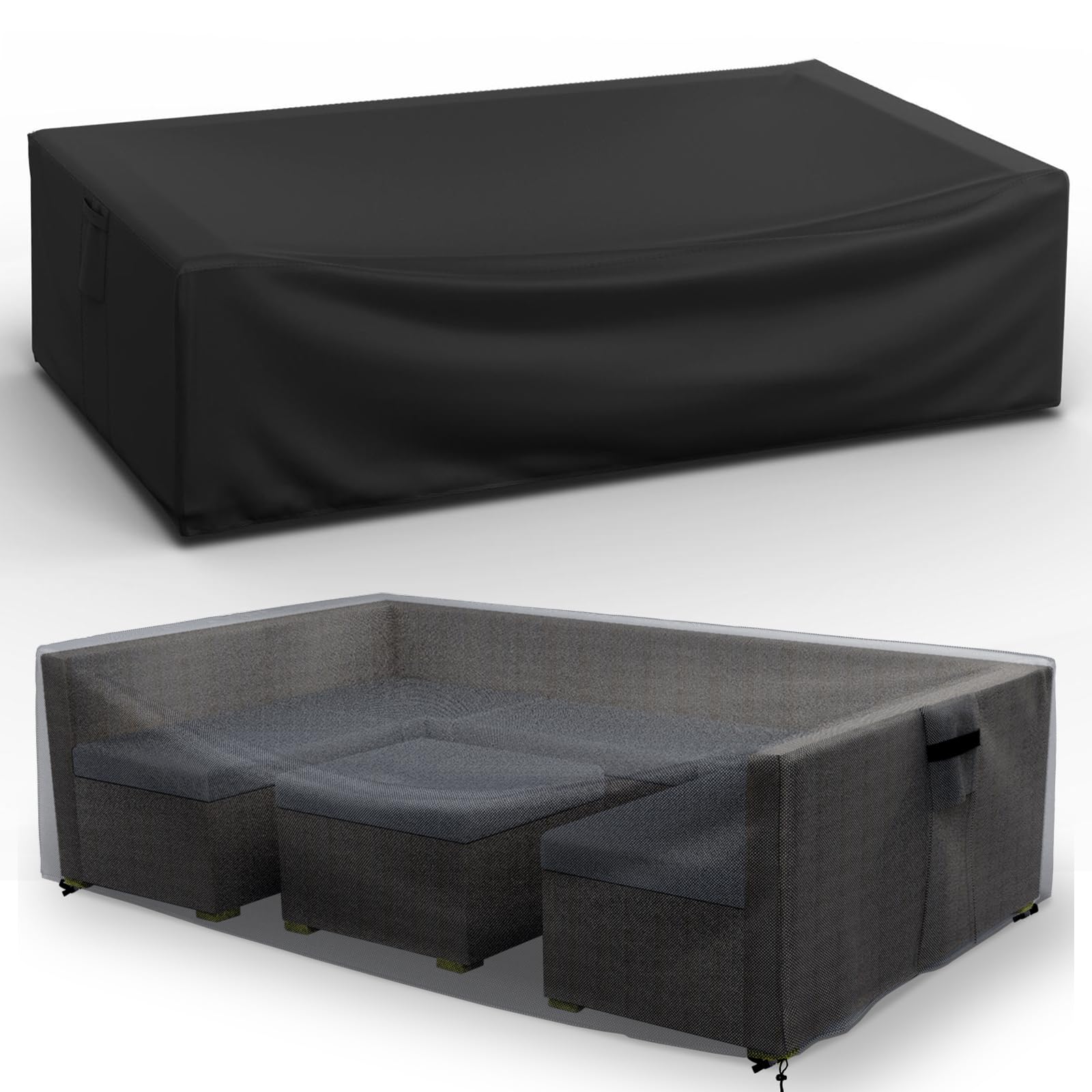 **Heavy Duty 500D Waterproof Outdoor Patio Furniture Cover - 90x64x28 Inch, Black - Protects Table, Sofa & Chair Sets from Rain, Sun & Dust (Ideal for Backyard, Deck & Garden Use)**