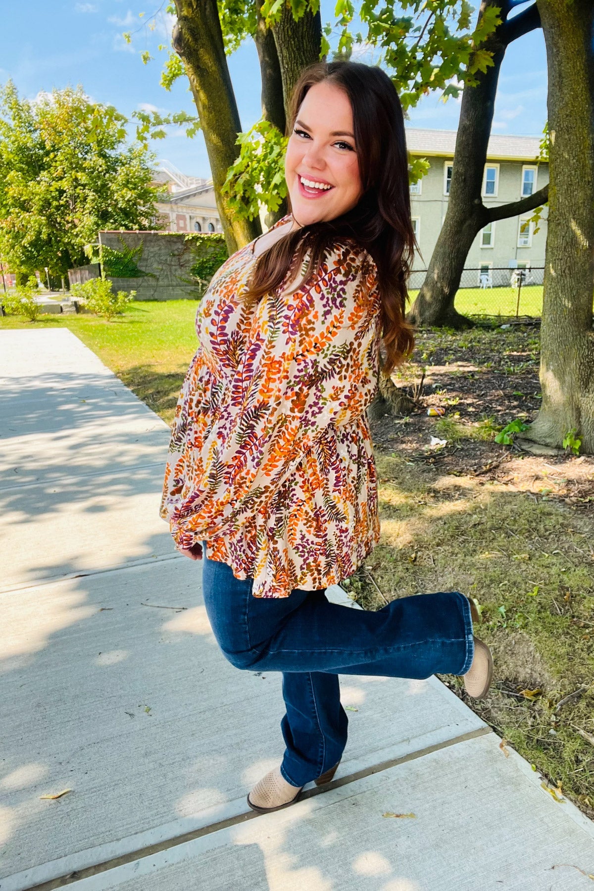 Fall in Love Taupe & Rust Floral Print Babydoll Bubble Sleeve Top | Women's Vintage Chic Blouse for Date Night & Special Occasions
