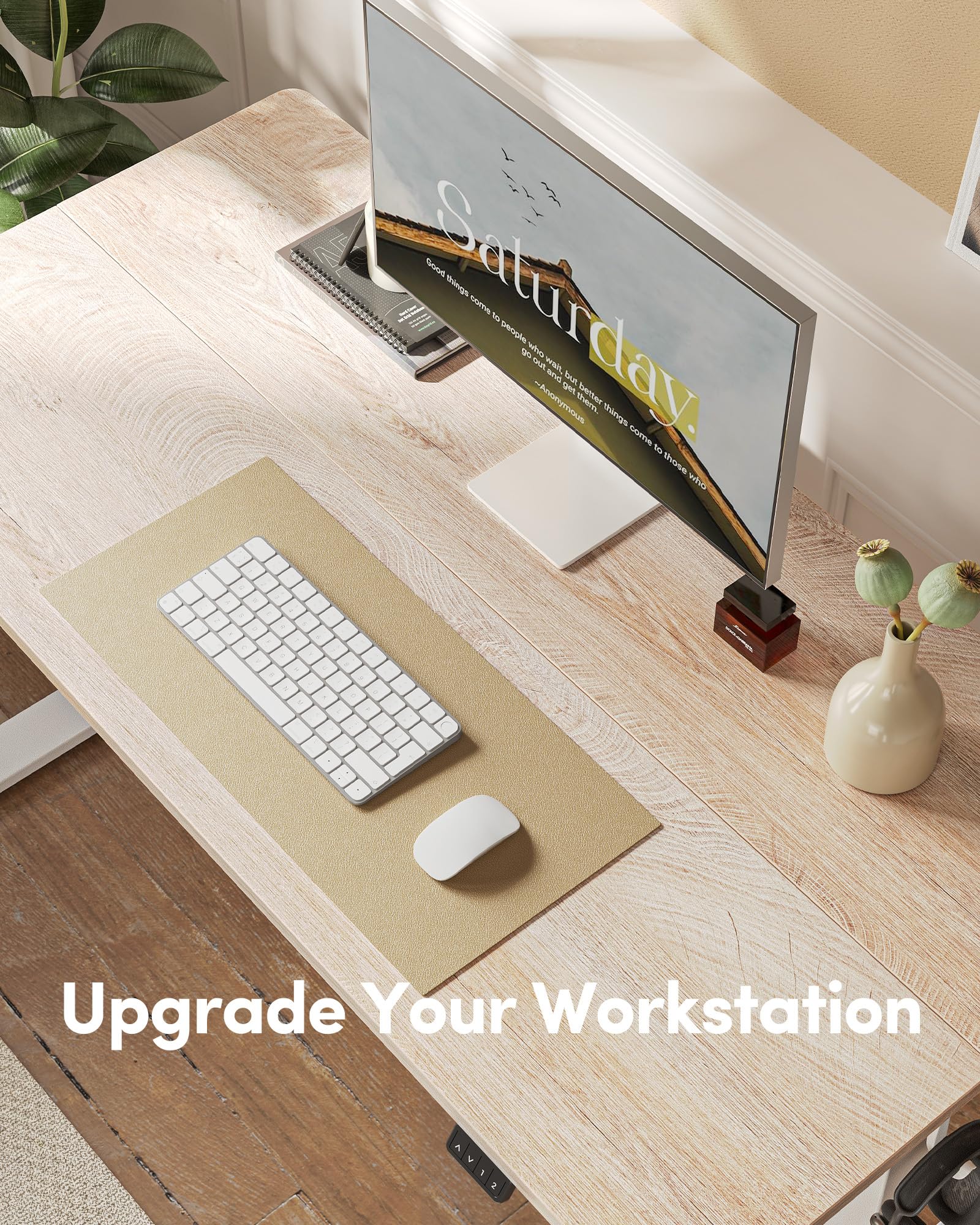 FEZIBO Electric Height Adjustable Standing Desk 55 x 24 Inches - Sit Stand Home Office Desk with Memory Controller (Amber Finish) - Perfect for Remote Work, Gaming & Study Spaces