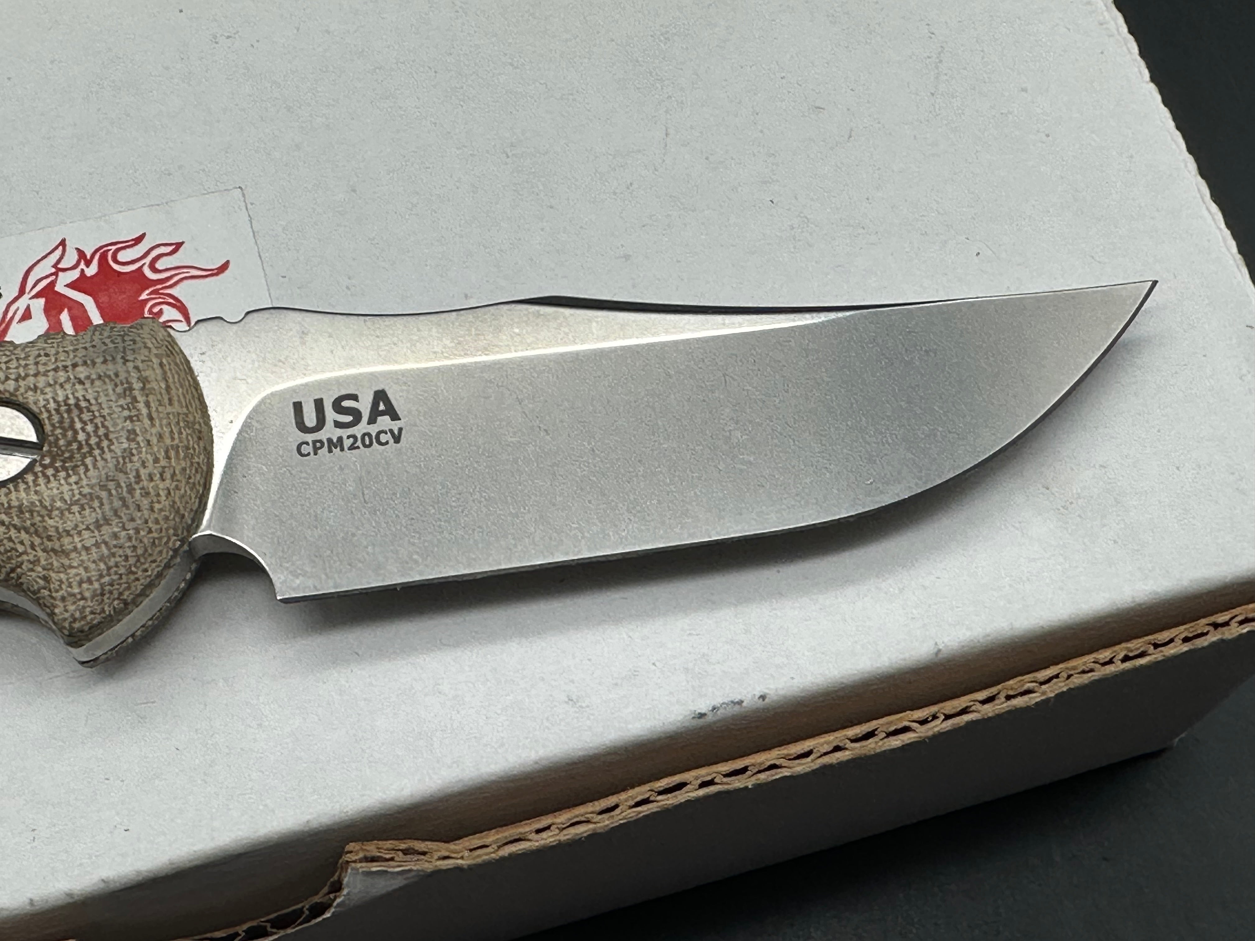 Hinderer Emmett Bowie Fixed Blade Knife - 20CV Stonewashed Steel, Green Micarta Handle - Hunting, Camping, Outdoor Survival Gear