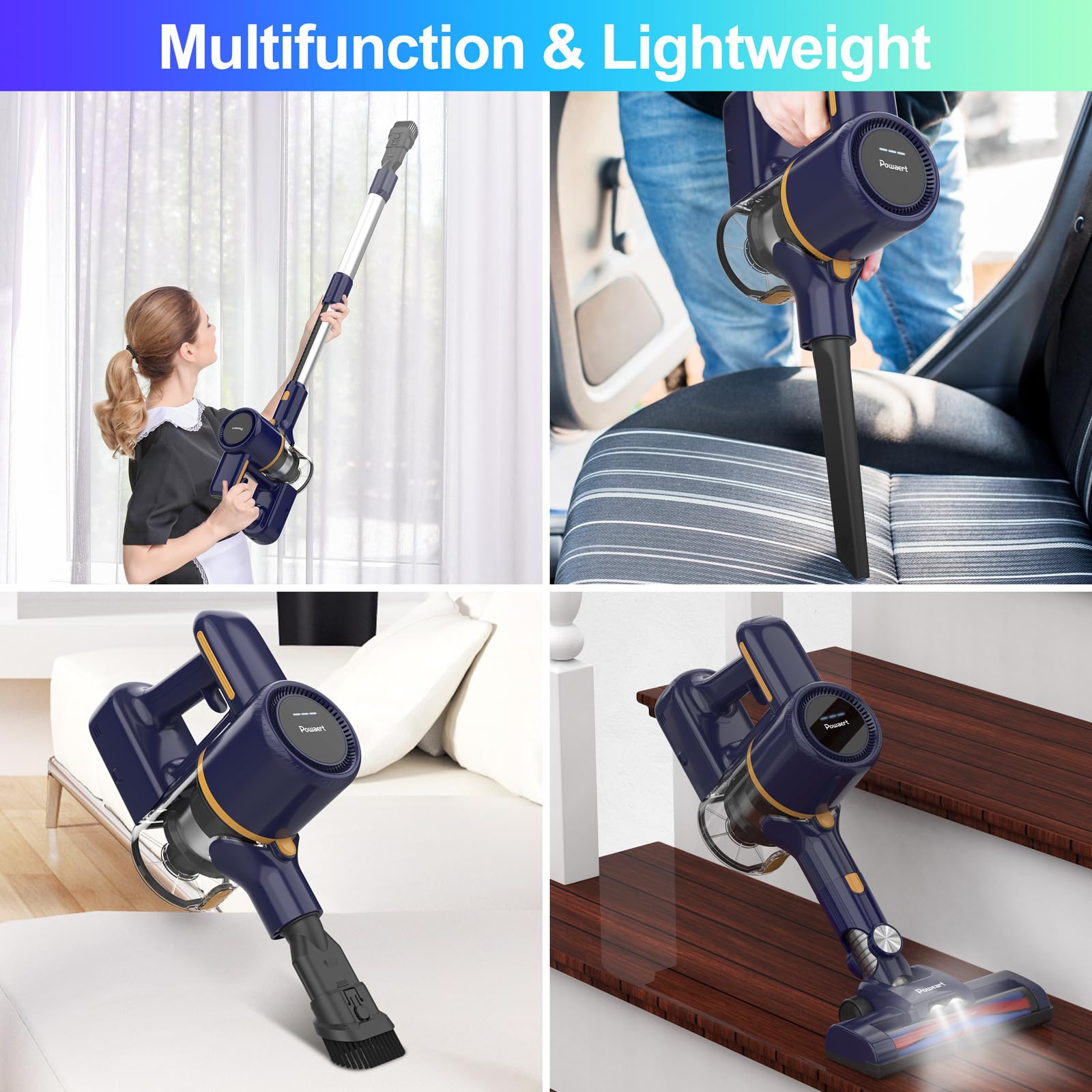 N7S Cordless Vacuum Cleaner - 6-in-1 Lightweight Stick Vacuum with 25KPA Powerful Suction, 2200mAh Rechargeable Battery, Handheld Vacuum for Pet Hair, Carpet, Hardwood Floors - Perfect for Home, Car & Office Cleaning (Indigo Blue)