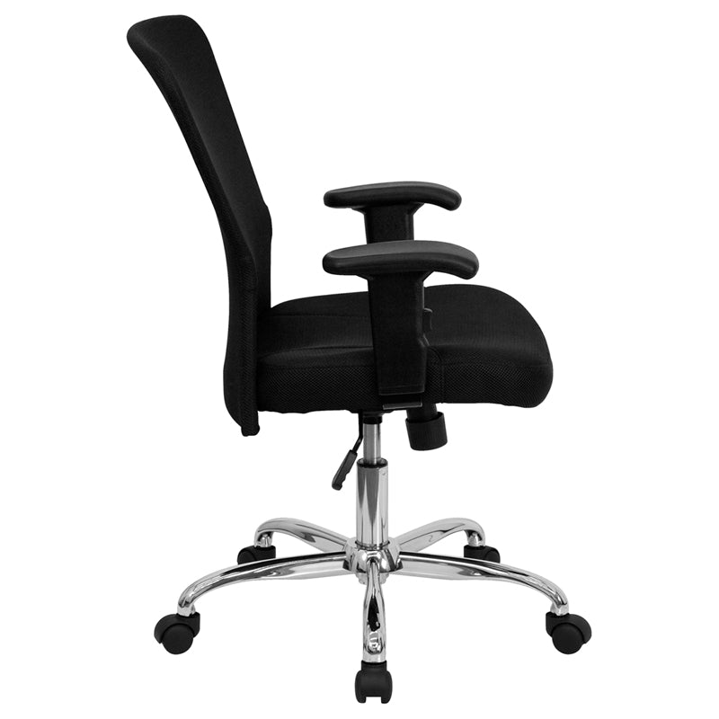 Ergonomic Mid Back Black Mesh Office Chair with Chrome Base & Adjustable Arms - Comfortable Task Chair for Home Office, Computer Desk & Workspace