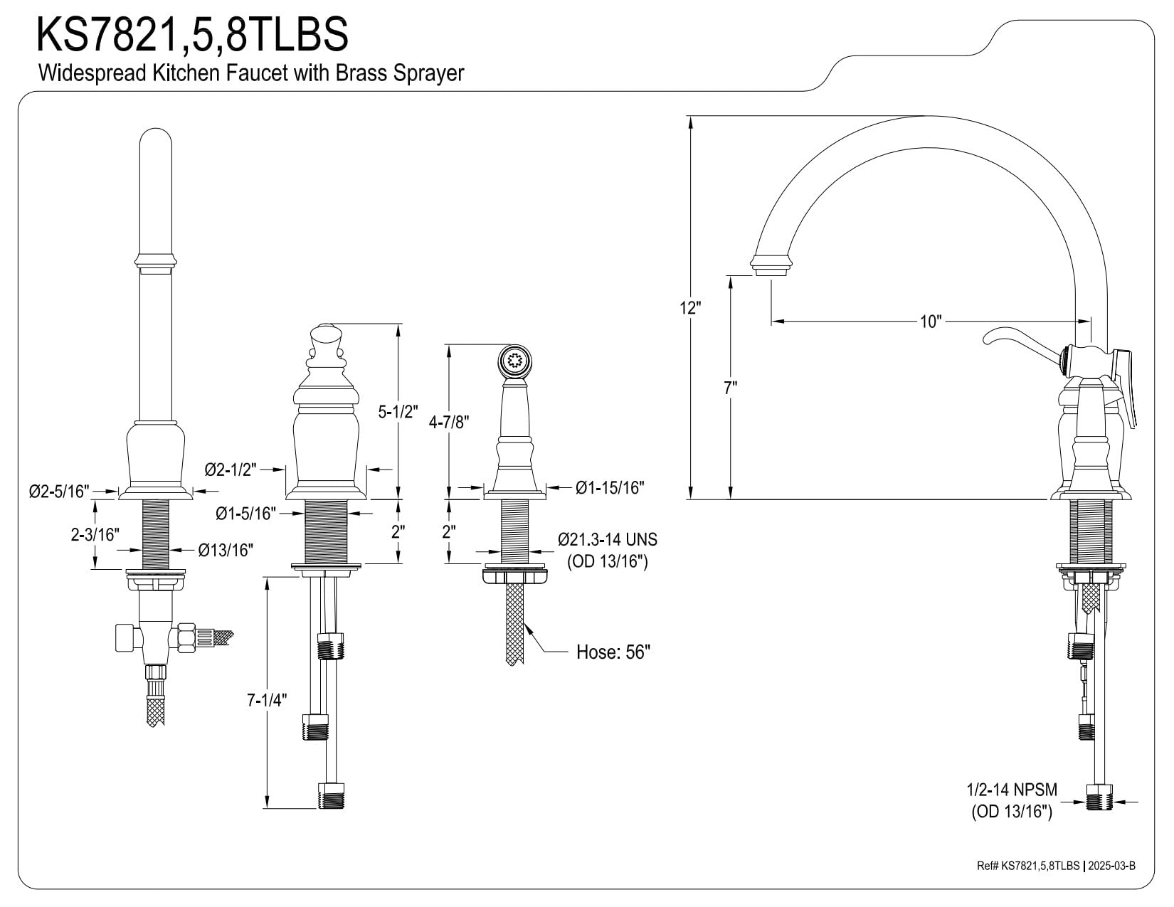Kingston Brass KS7828TLBS Templeton 8-Inch Widespread Kitchen Faucet with Pull-Down Sprayer in Brushed Nickel - Perfect for Modern Farmhouse & Traditional Kitchen Sinks