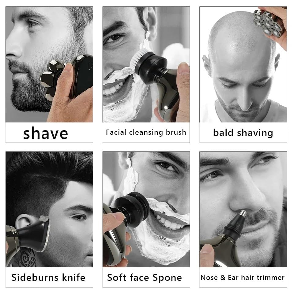 5-in-1 7D Electric Head Shaver for Bald Men - Waterproof Cordless Rechargeable Shaver with LCD Display | Men's Grooming Kit for Smooth Head Shaving at Home, Gym & Travel