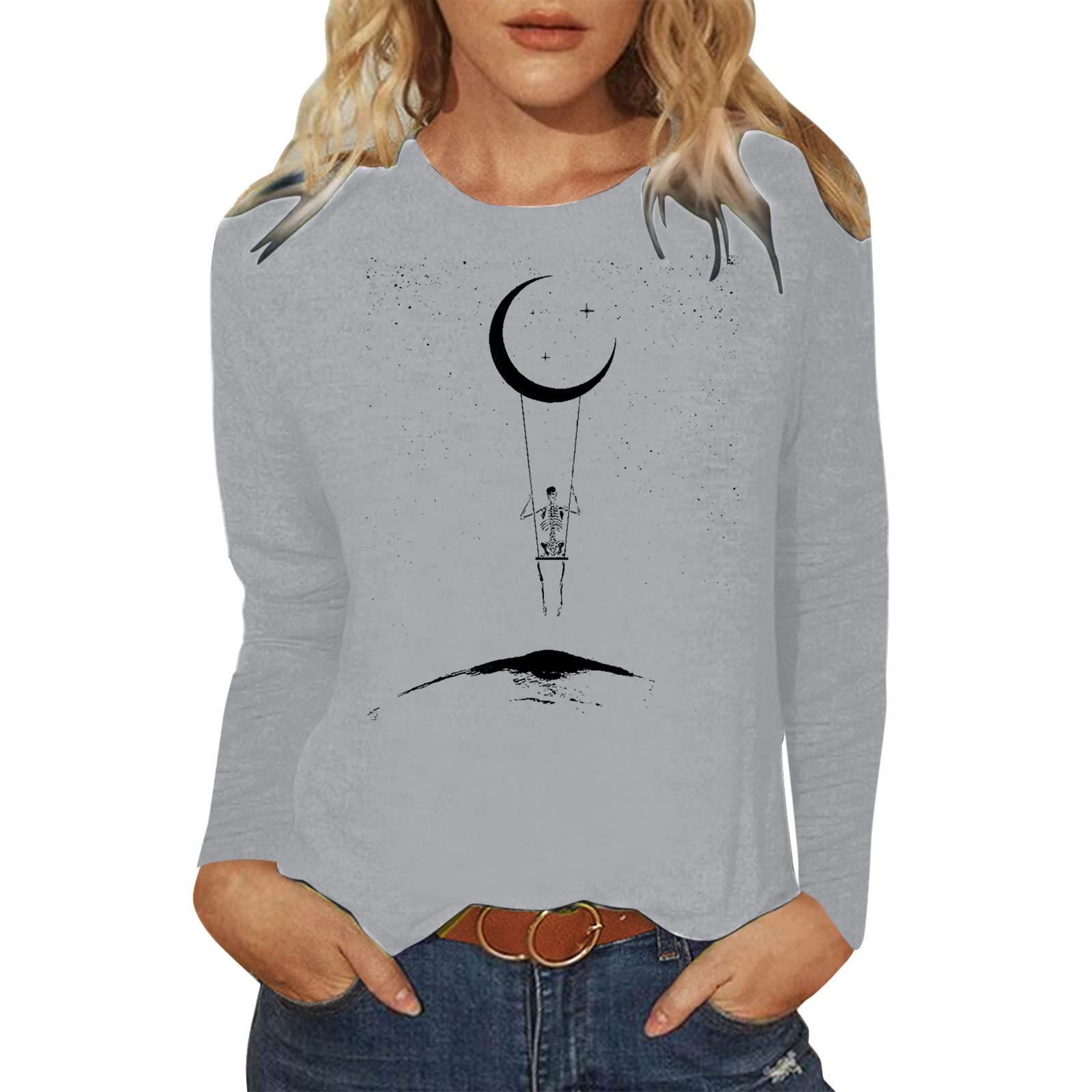 Women's Casual Letter Print Round Neck Long Sleeve T-Shirt - Loose Fit Daily Wear Tee for Work, Weekend & Outings