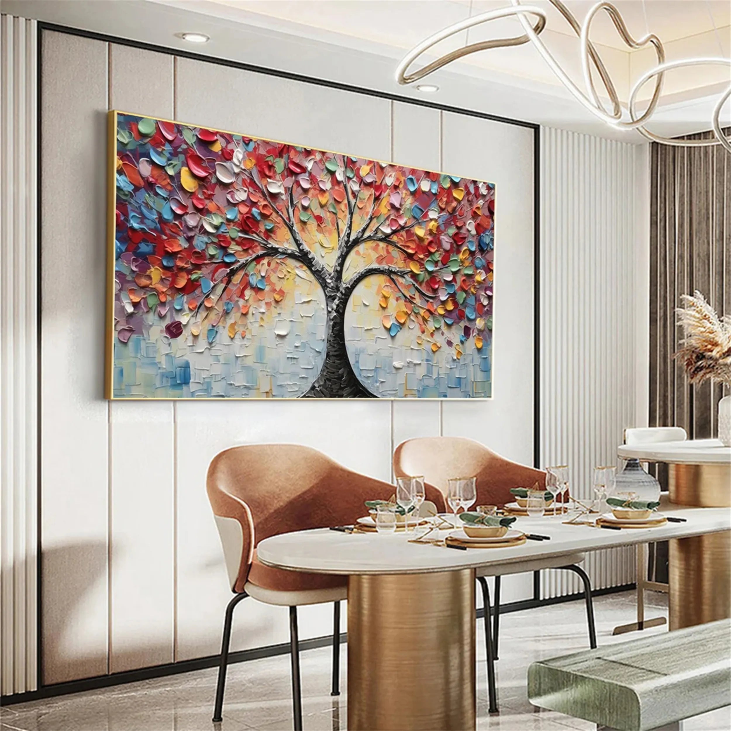 Beautiful Flower and Tree Painting #FT055 - Handmade Canvas Art for Home Decor, Living Room, Bedroom & Office Wall