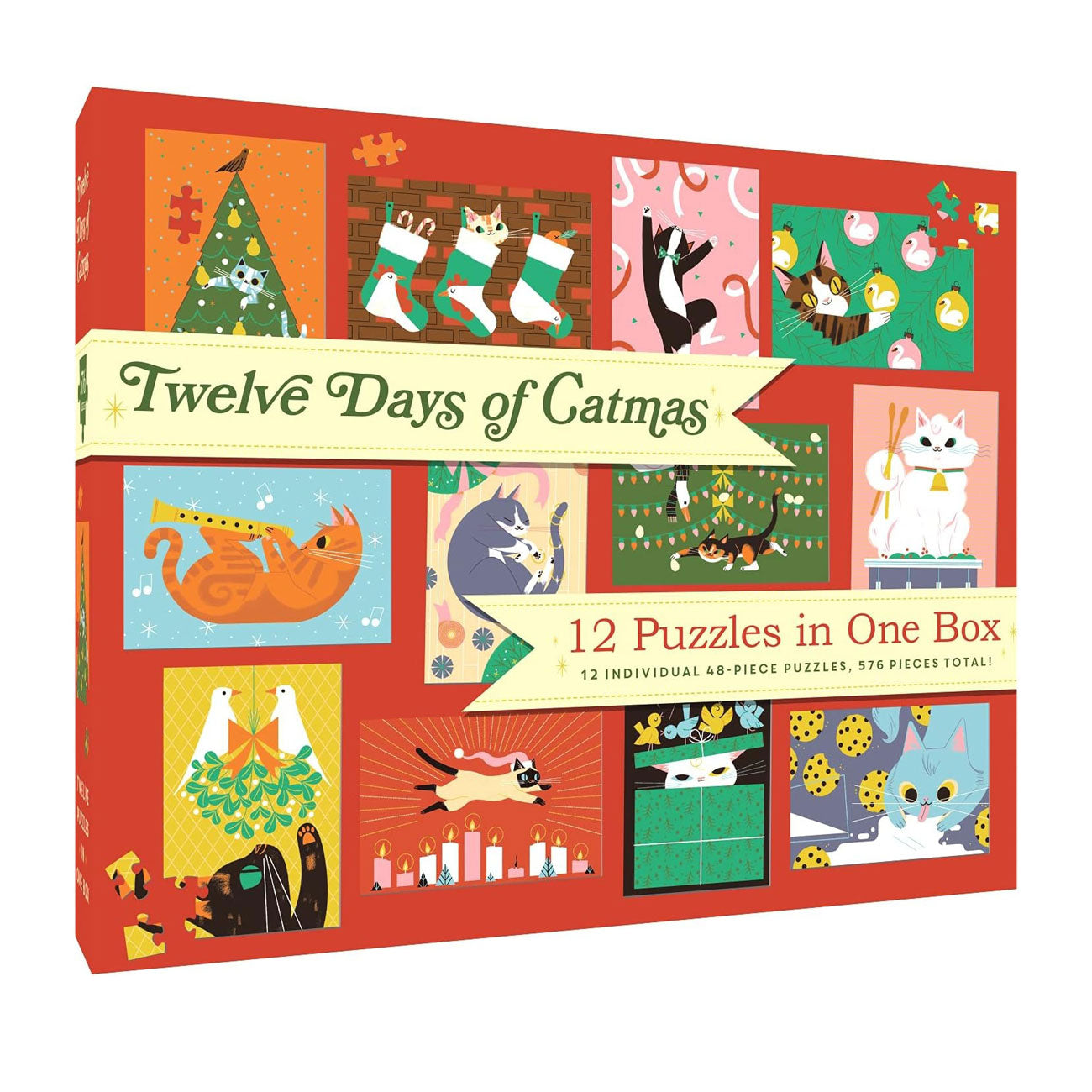 12 in 1 Puzzle Box Set - Twelve Days of Catmas Christmas Jigsaw Puzzles for Adults & Kids | Perfect for Holiday Gifts, Family Game Nights & Winter Activities