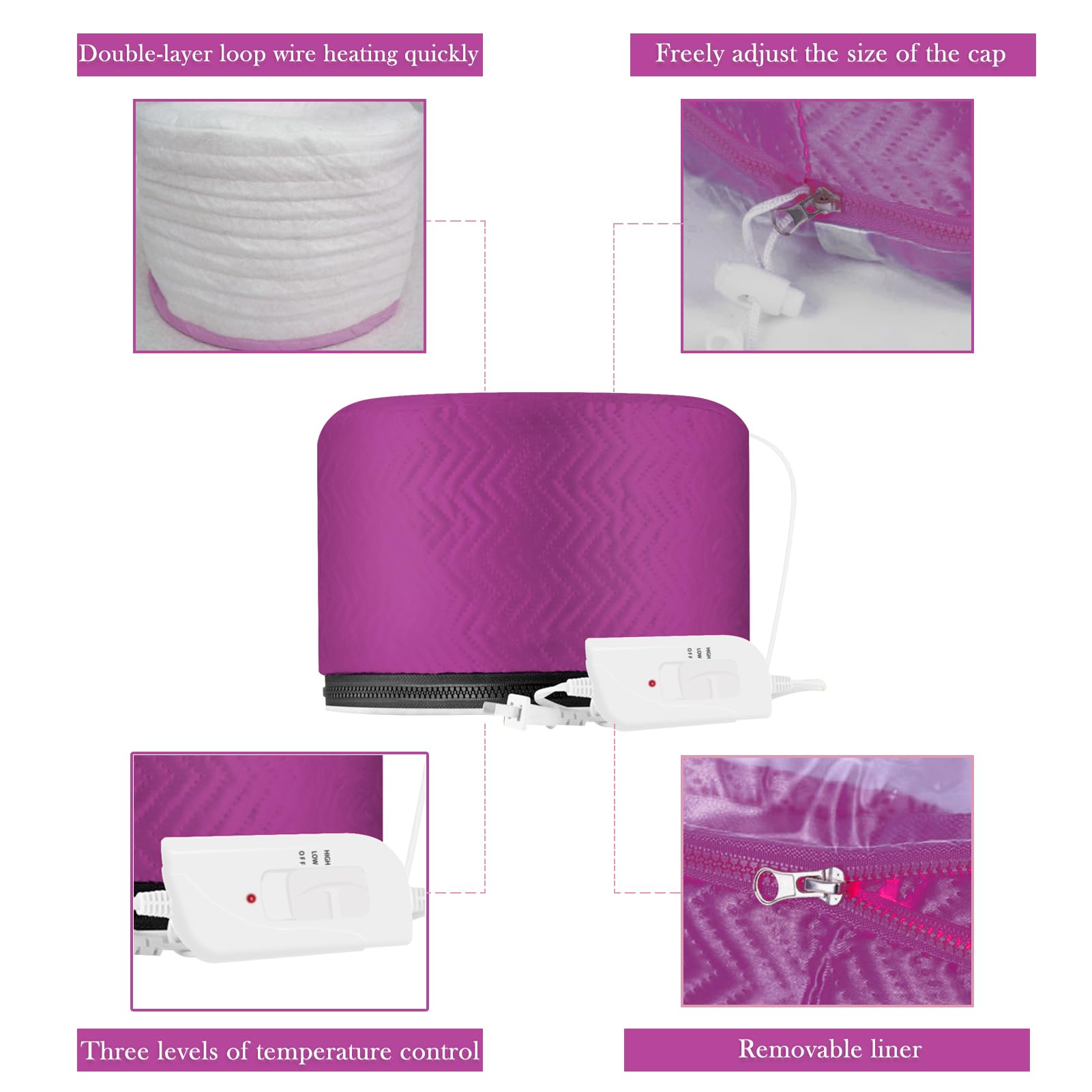 Smoostart Hair Steamer Cap - Portable 3-Temperature Hair Care Hat for Deep Conditioning, Hair Spa & Scalp Treatment | Perfect for Home Salon, Keratin Treatment & Damaged Hair Repair (Purple)