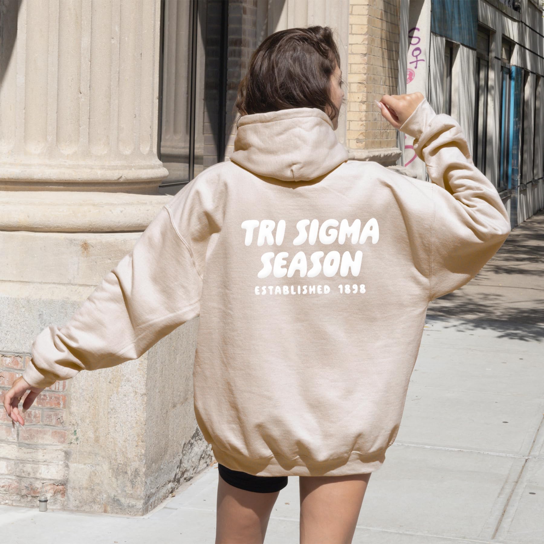 Go Greek Chic Sorority So Foxy Hoodie - Tan Puff Print Sweatshirt | Comfortable College Apparel for Sorority Sisters & Greek Life Events
