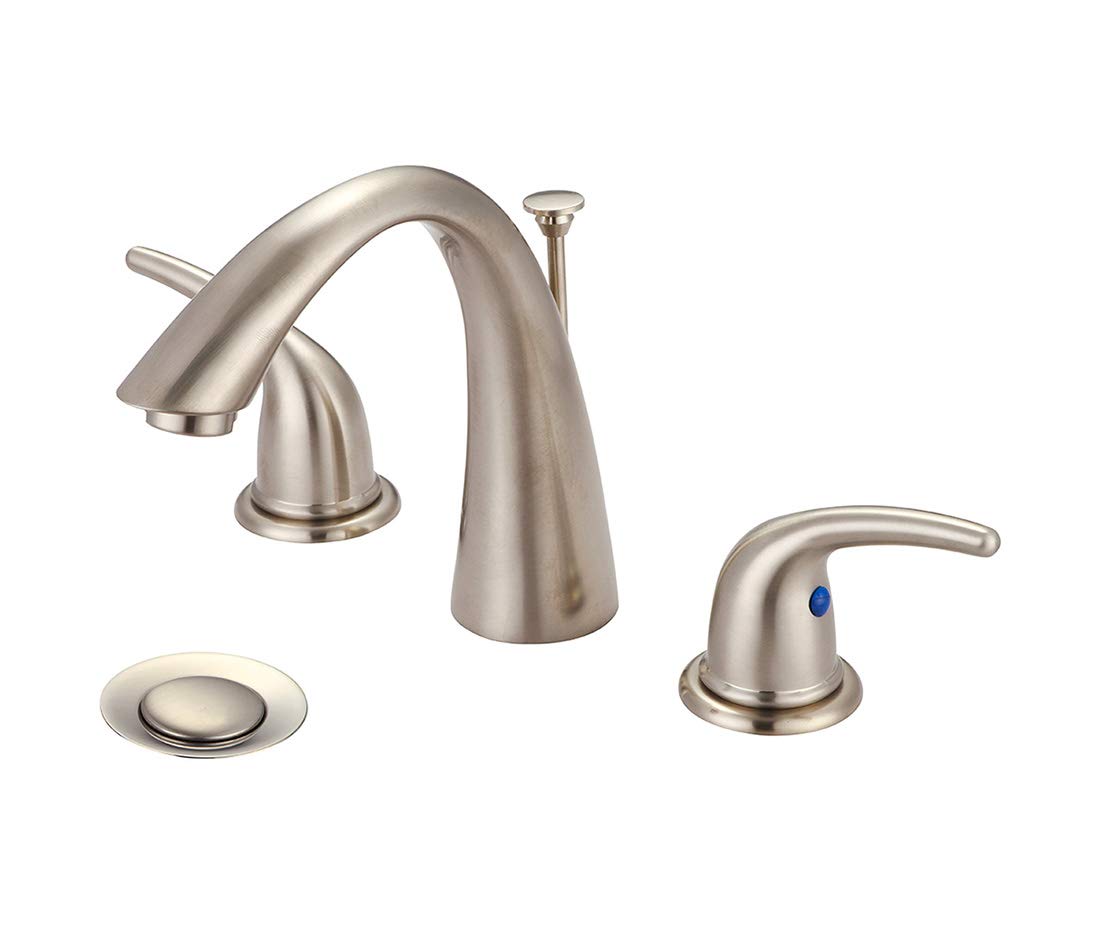 Two Handle Widespread Bathroom Faucet in Brushed Nickel Finish - Modern Bathroom Sink Faucet for Vanity & Powder Room Installation