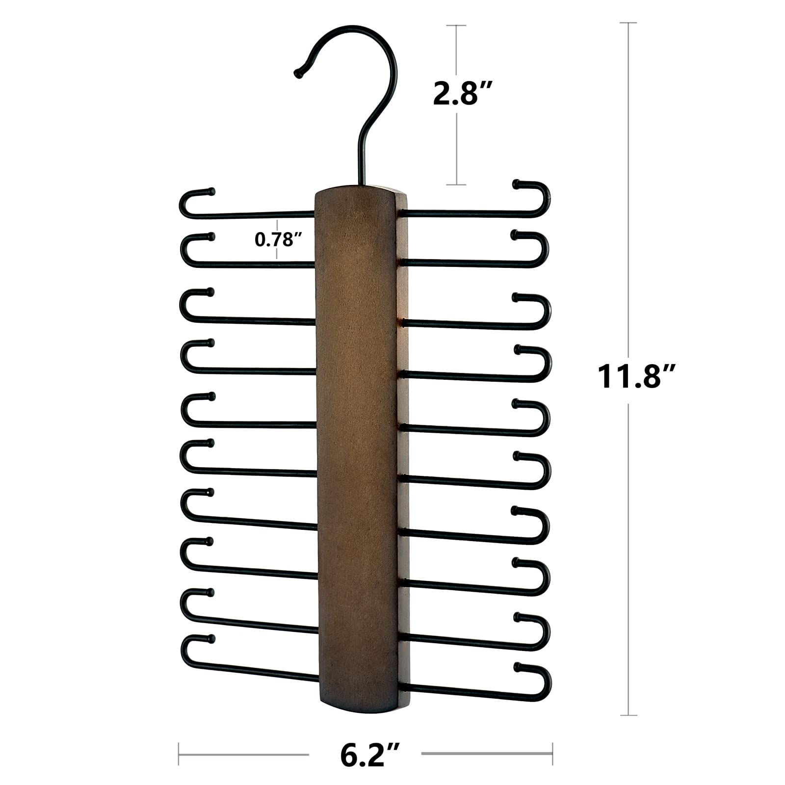 MKONO 3-Pack Wooden Wall Hat Rack & Tie Organizer - 20 Non-Slip Hooks for Baseball Caps & Accessories - Space Saving Closet Storage Solution for Men's Wardrobe Organization