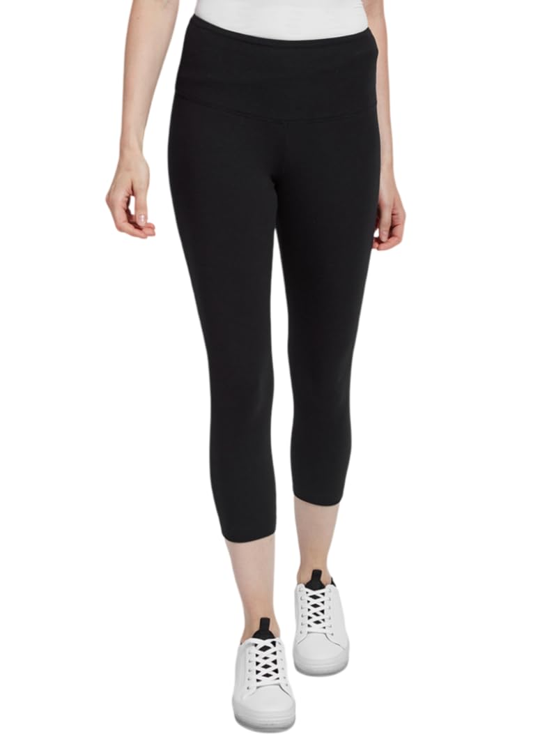 Lyssé Women's Cotton Cropped Leggings - Soft Breathable Cotton Spandex Yoga Pants for Workout, Lounge & Everyday Wear