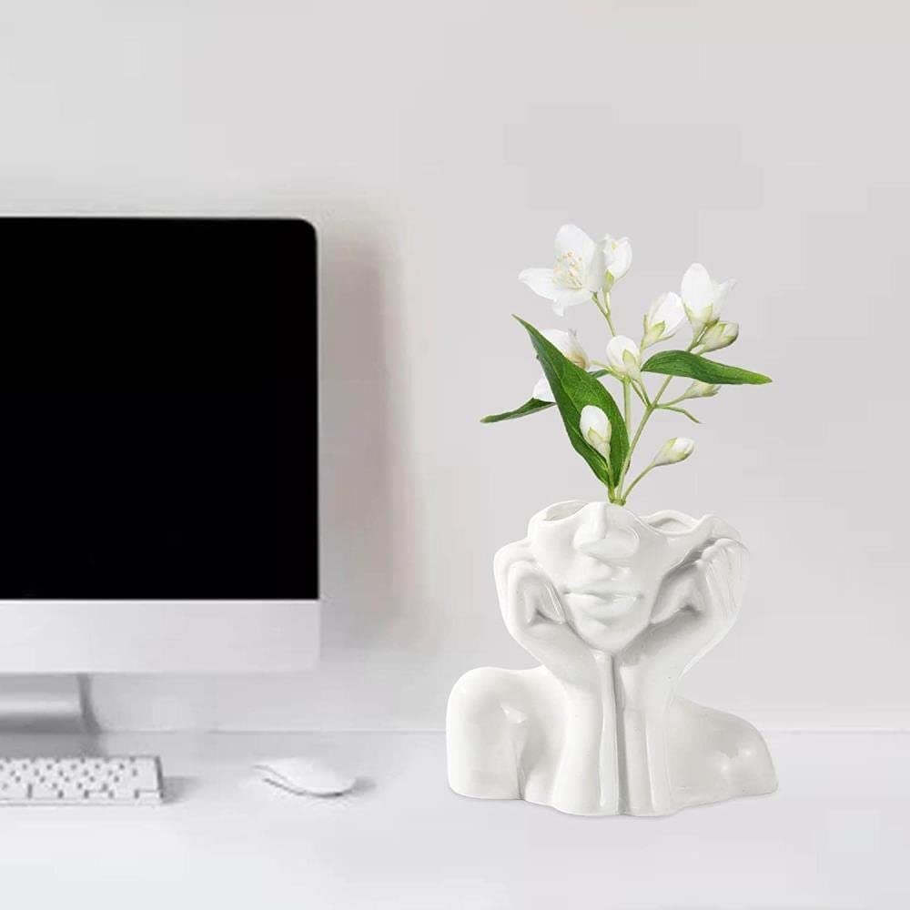 Ceramic Face Sculpture Vase - Handcrafted Art Decor for Tabletop Flower Arrangement | Modern Home & Office Decoration | Perfect for Living Room, Bedroom, and Gift Giving