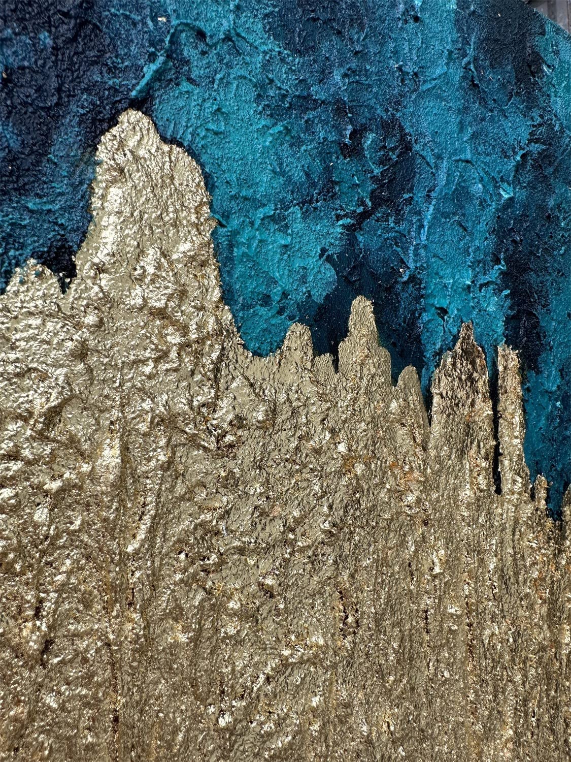 Abstract Blue and Gold Vertical 3D Canvas Wall Art - Hand Painted Modern Oil Painting with Textured Metal Finish - Contemporary Home Decor for Living Room, Bedroom & Office