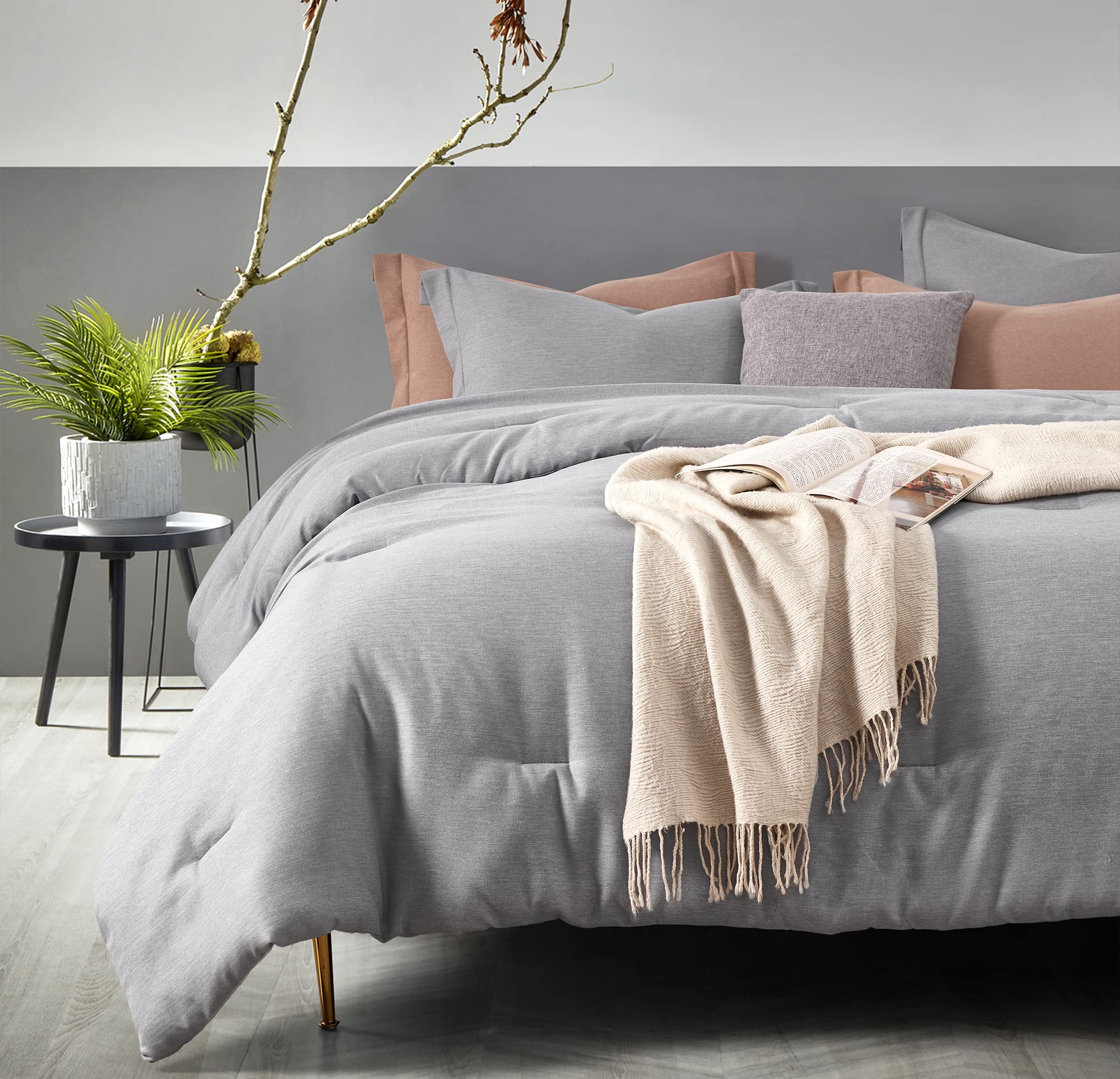 TILLYOU Twin Size Comforter Set - Grey Breathable Lightweight Bedding Set, 2-Piece Cationic Dye Twin Soft Comforter with Pillow Sham (68x80 inches) for Kids Room, Guest Bedroom & Dorm Essentials