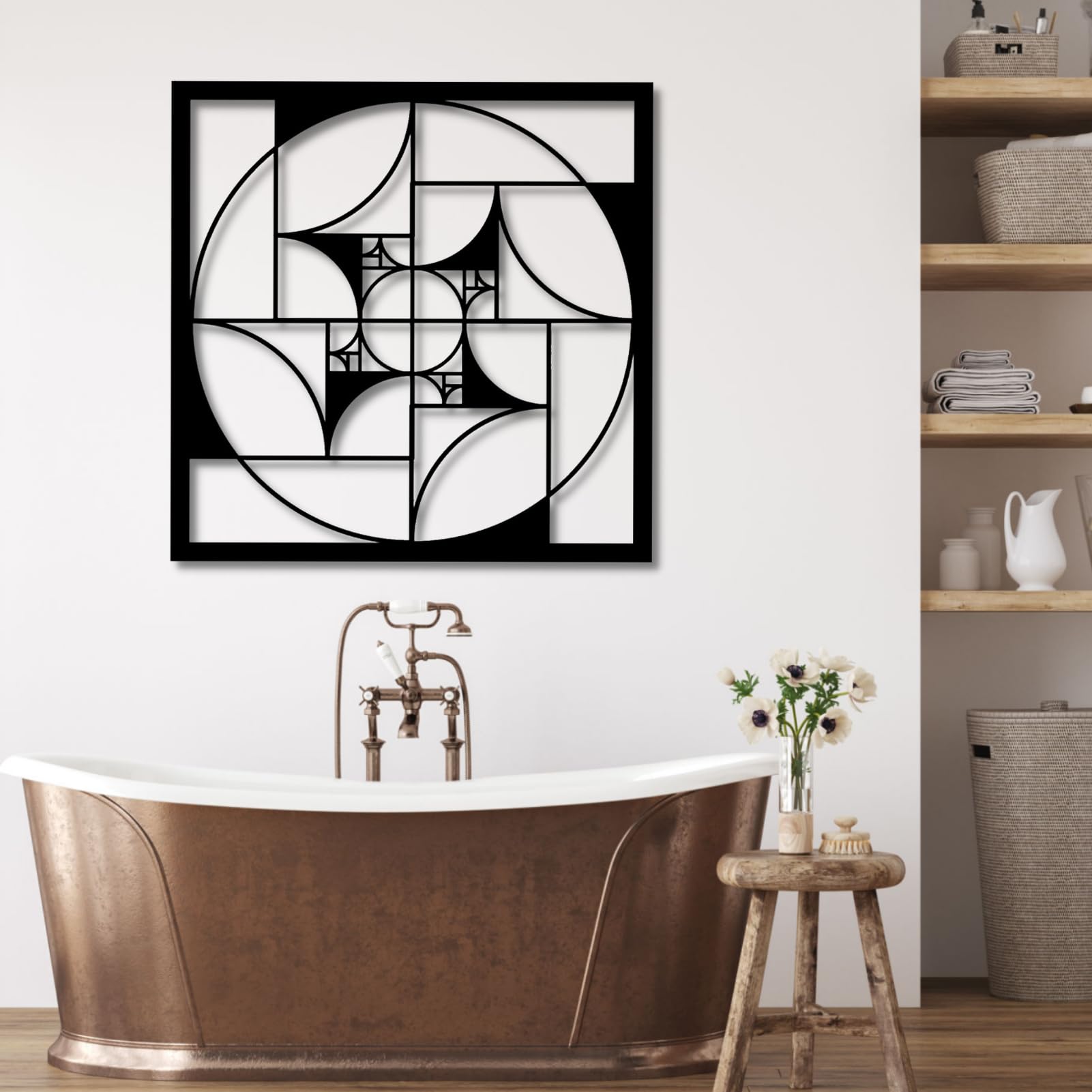Golden Ratio Metal Wall Art - Fibonacci Spiral Geometric Wall Decor in Gold (24x24 Inch) - Modern Home & Office Decoration for Living Room, Bedroom, Study