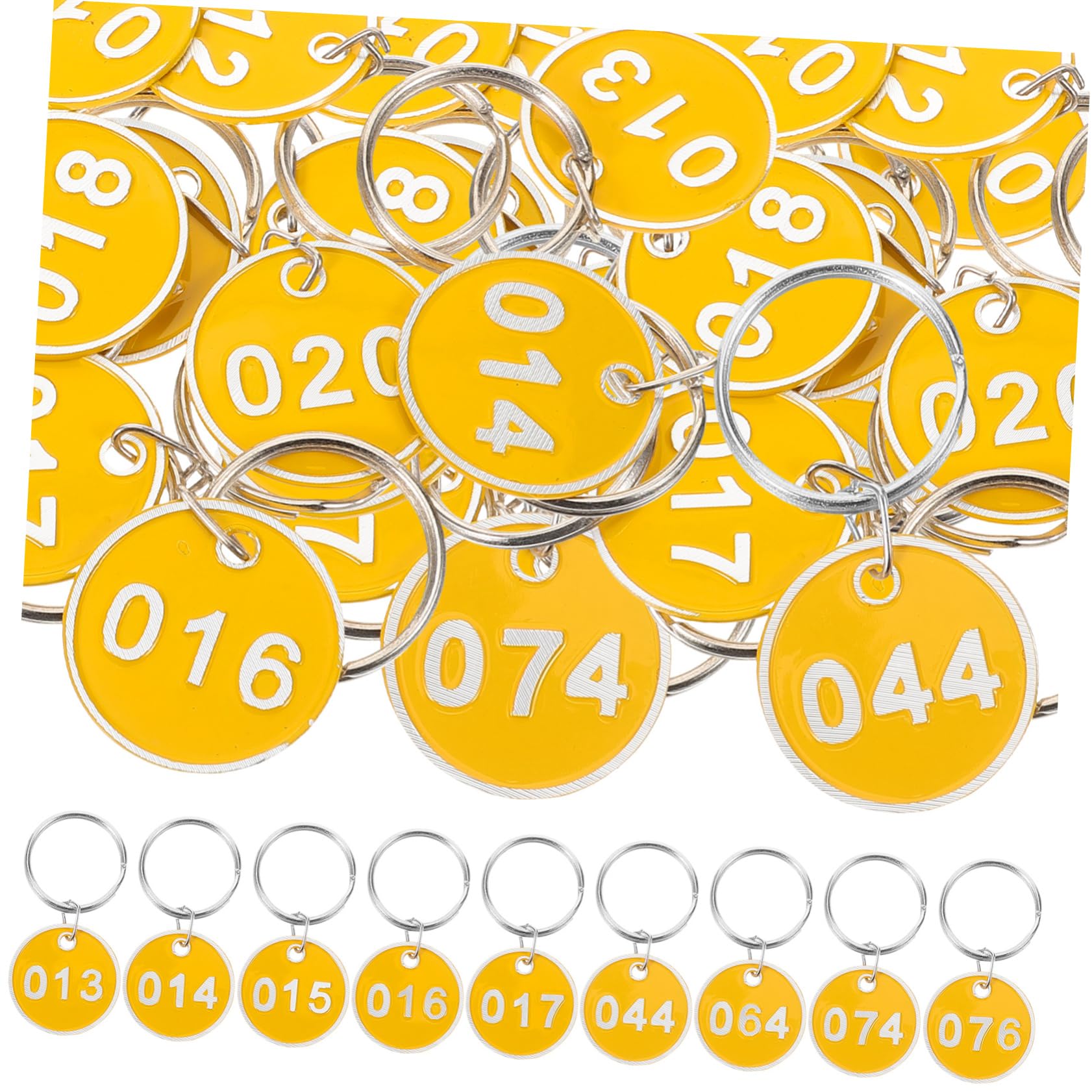 SAFIGLE 12 Sets Metal Key Ring Tags - Durable Luggage ID Tags with Numbers 1-100 for Hotels, Homes & Travel (Yellow) - Perfect for Suitcases, Backpacks & Storage Organization