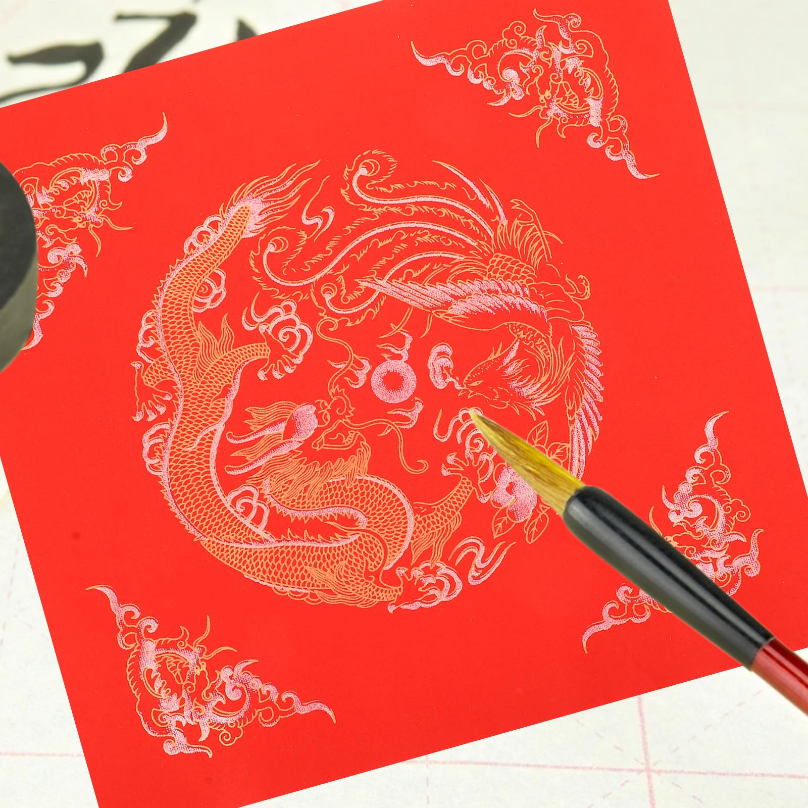 ULTNICE 40PCS Chinese Red Xuan Paper - Blank Calligraphy Fu Character Rice Paper for Spring Festival Decorations (34cm) - Perfect for DIY Chunlian/Duilian Couplets, Home Decoration & Chinese New Year Celebrations