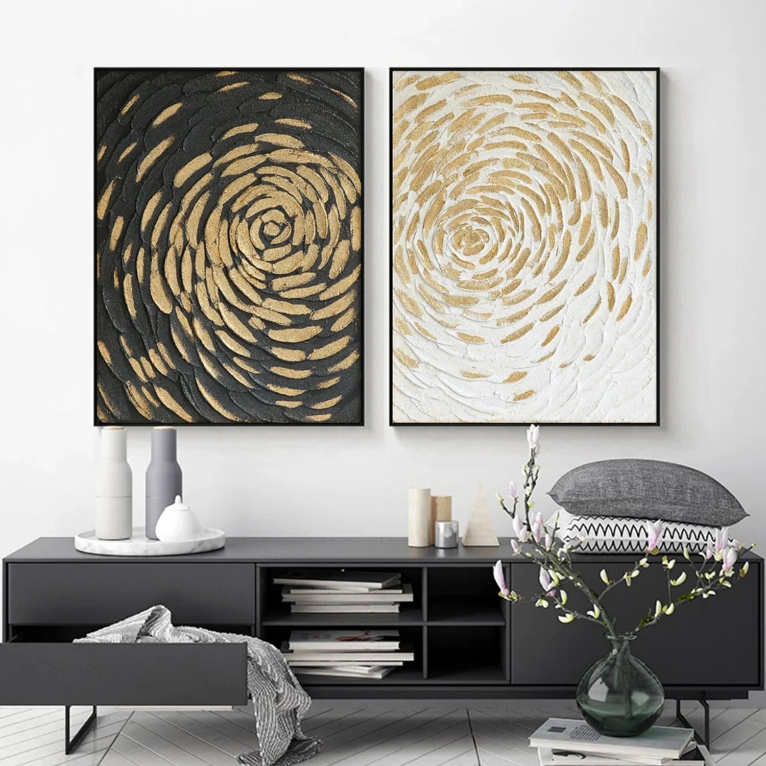 Abstract Painting Set of 2 - Modern Wall Art for Living Room & Bedroom Decor | #AB407 | Handmade Canvas Art for Home & Office