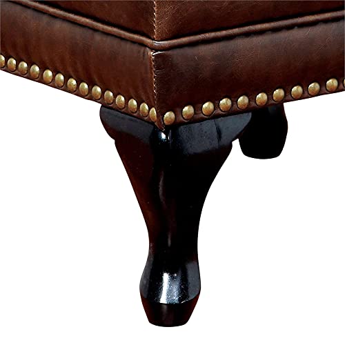 Furniture of America Ardell Faux Leather Cocktail Ottoman in Rustic Brown - Stylish Footrest & Storage Ottoman for Living Room, Bedroom, or Home Office