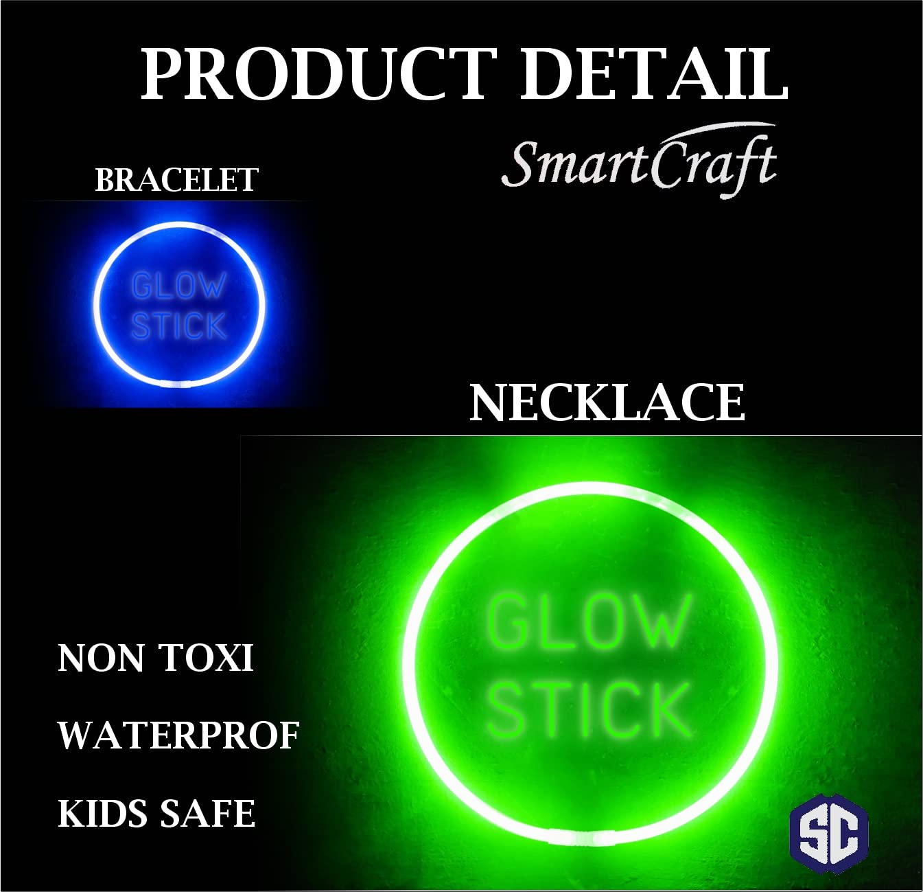 Smartcraft Glow Sticks & Bracelets - 50 Pack Vibrant Colors for Parties, Raves, Concerts & Night Events - Perfect Party Favors & Glow in the Dark Supplies