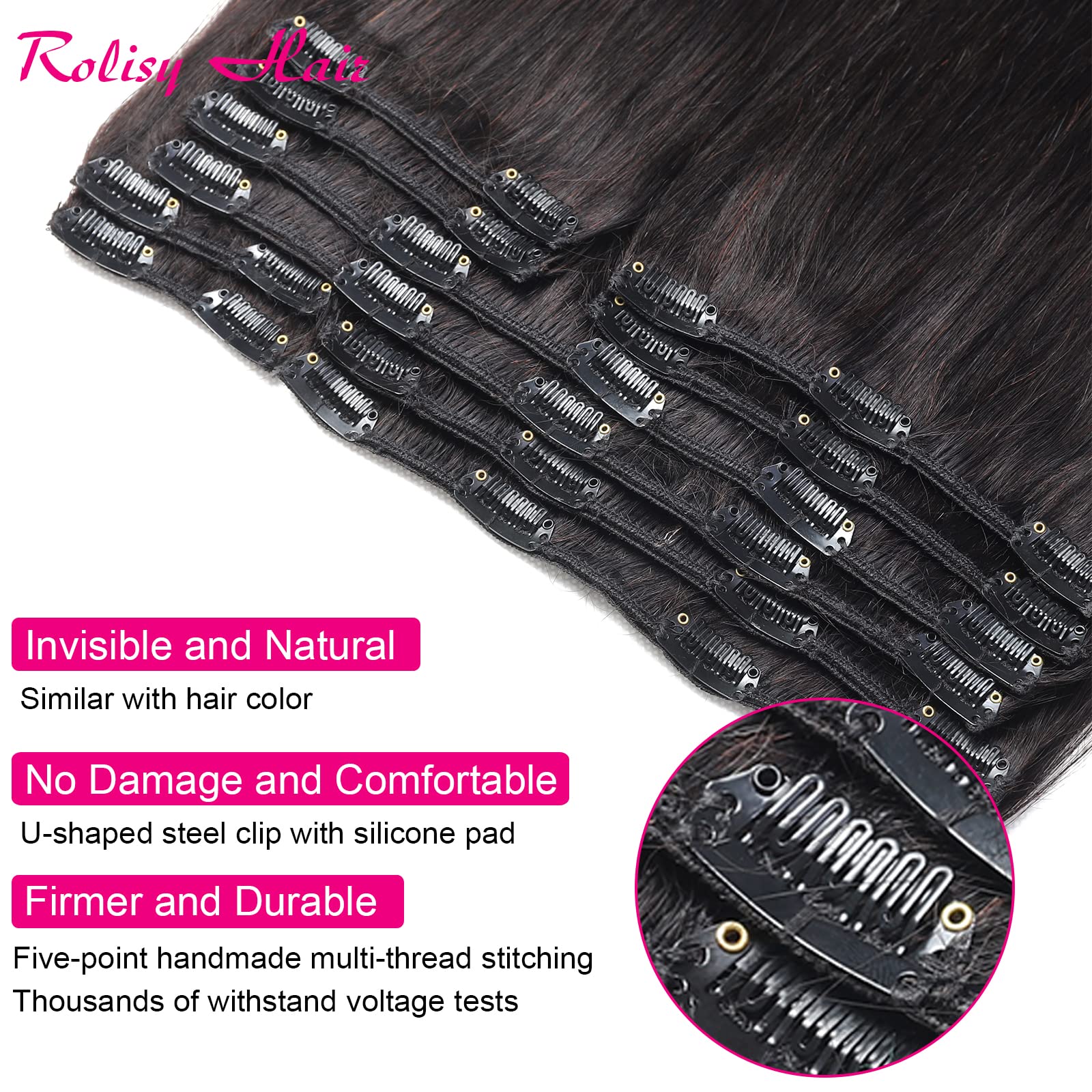 14 Inch Brazilian Straight Human Hair Clip In Extensions for Black Women - 180g Soft & Thick Ends, Natural Color, 10Pcs/Set with 32 Clips - Perfect for Daily Styling, Parties & Special Occasions
