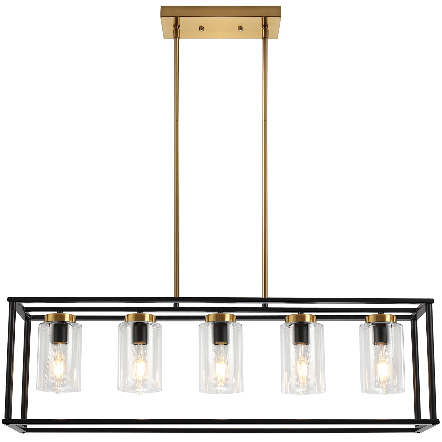36 Inch Modern Farmhouse Pendant Light - Adjustable Height Industrial Chandelier with Glass Shade for Kitchen Island & Dining Room Lighting | Perfect for Farmhouse, Industrial & Contemporary Home Decor