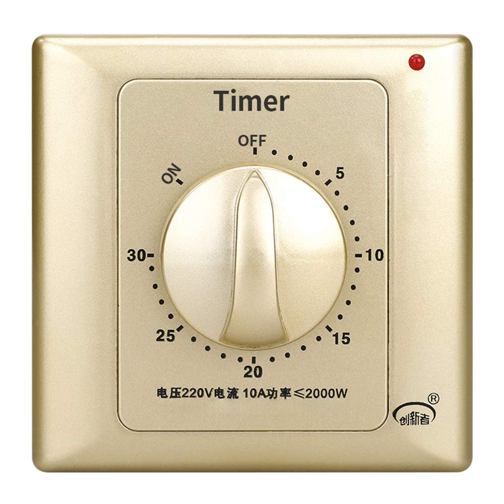 Golden Spring Loaded 30-Minute Countdown Timer Switch - Automatic Mechanical Timer for Pumps, Fans & Phone Charging - Easy Dial Operation - Perfect for Home, Office & Workshop Use