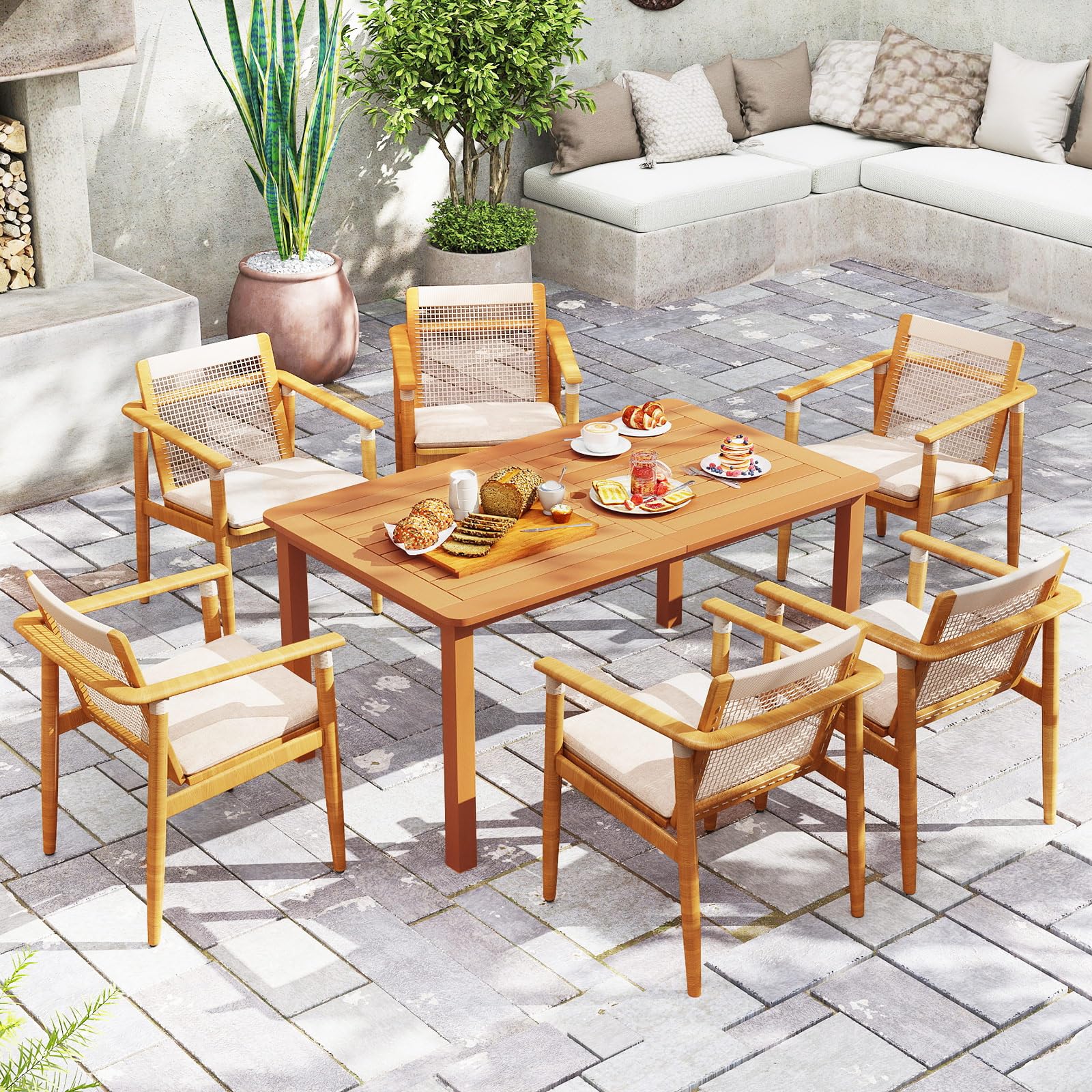 **Tangkula 6-Person Outdoor Dining Table with Umbrella Hole - Solid Wood Patio Table with Teak Oil Finish, Rectangle Garden Table for Yard, Porch, Deck & Indoor Use - Perfect for BBQs, Family Gatherings & Outdoor Entertaining**