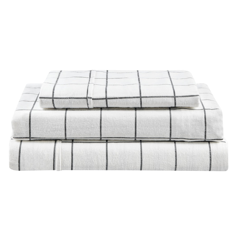 150GSM Check Print Flannelette Bed Sheet Set - Grey, Single Size - Soft & Breathable for All Seasons - Perfect for Home, Dorm, or Guest Room Comfort