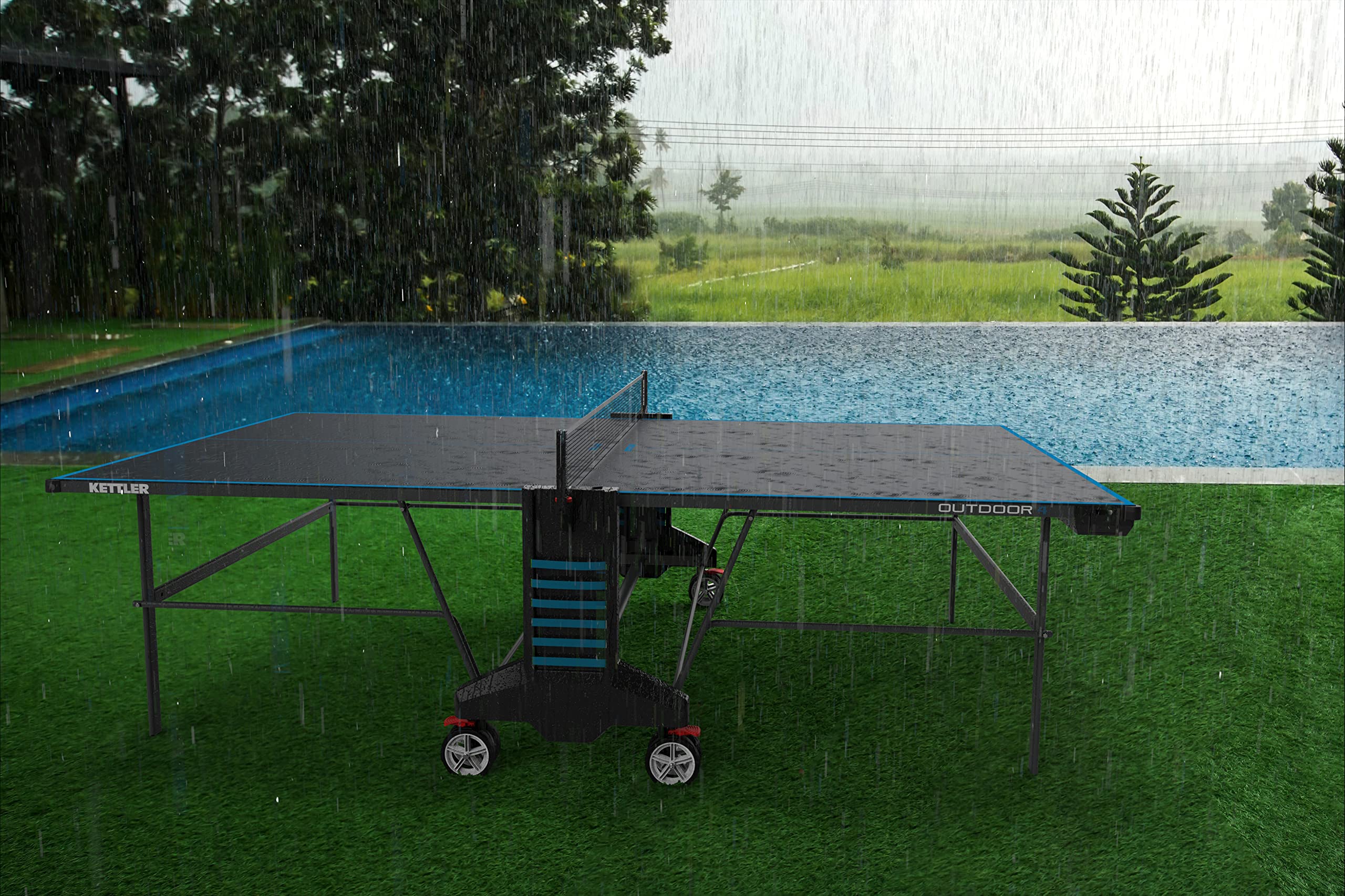 KETTLER Outdoor 4-Player Table Tennis Table with 2 Paddles & Balls - Perfect for Backyard, Patio & Family Game Nights