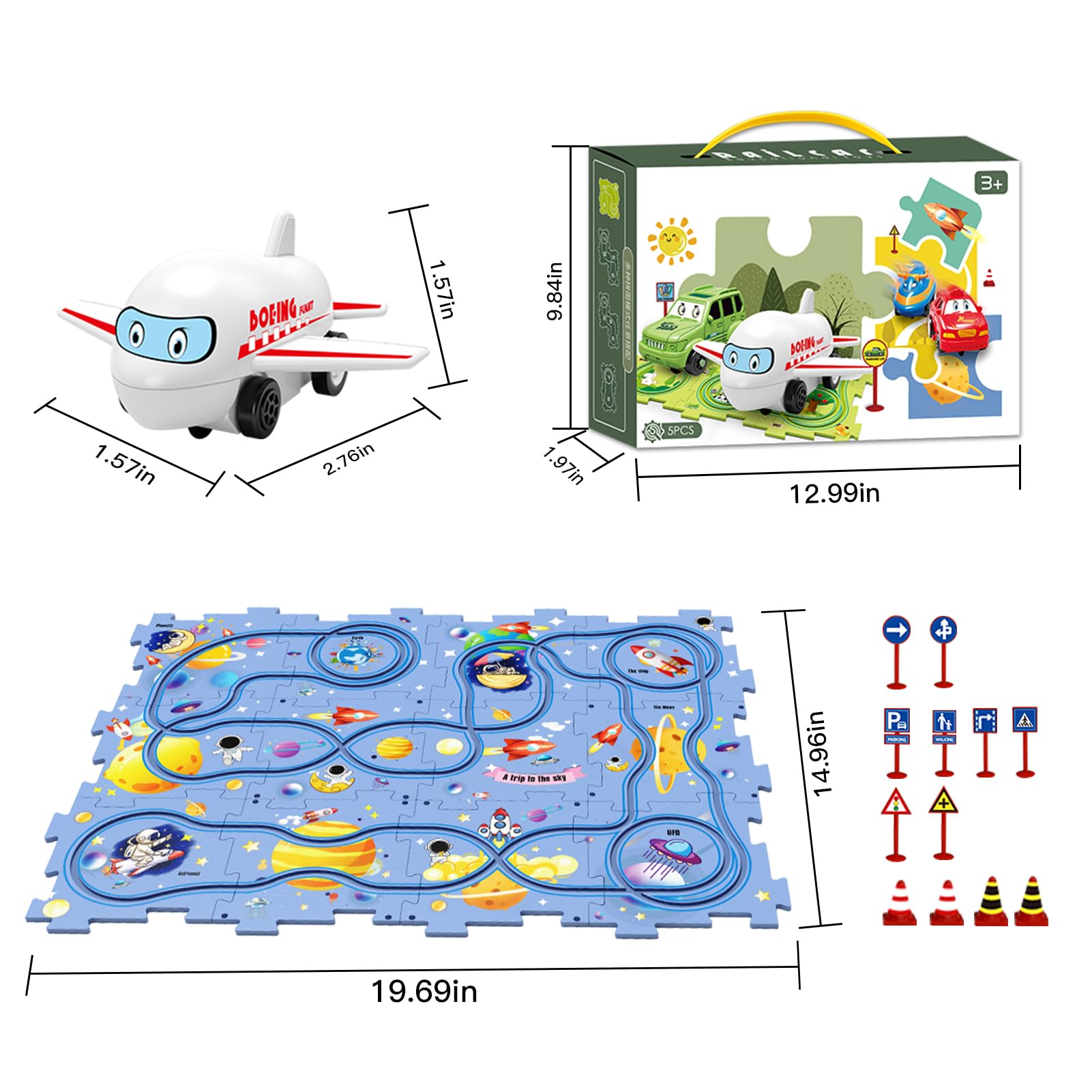 25-Piece Space-Themed Puzzle Car Track Toy Set for Kids - Plastic Interlocking Rail Tracks with 1 Cute Vehicle - Educational STEM Toy for Toddlers & Preschool Boys Ages 3-6 - Perfect for Birthday Gifts & Indoor Playtime