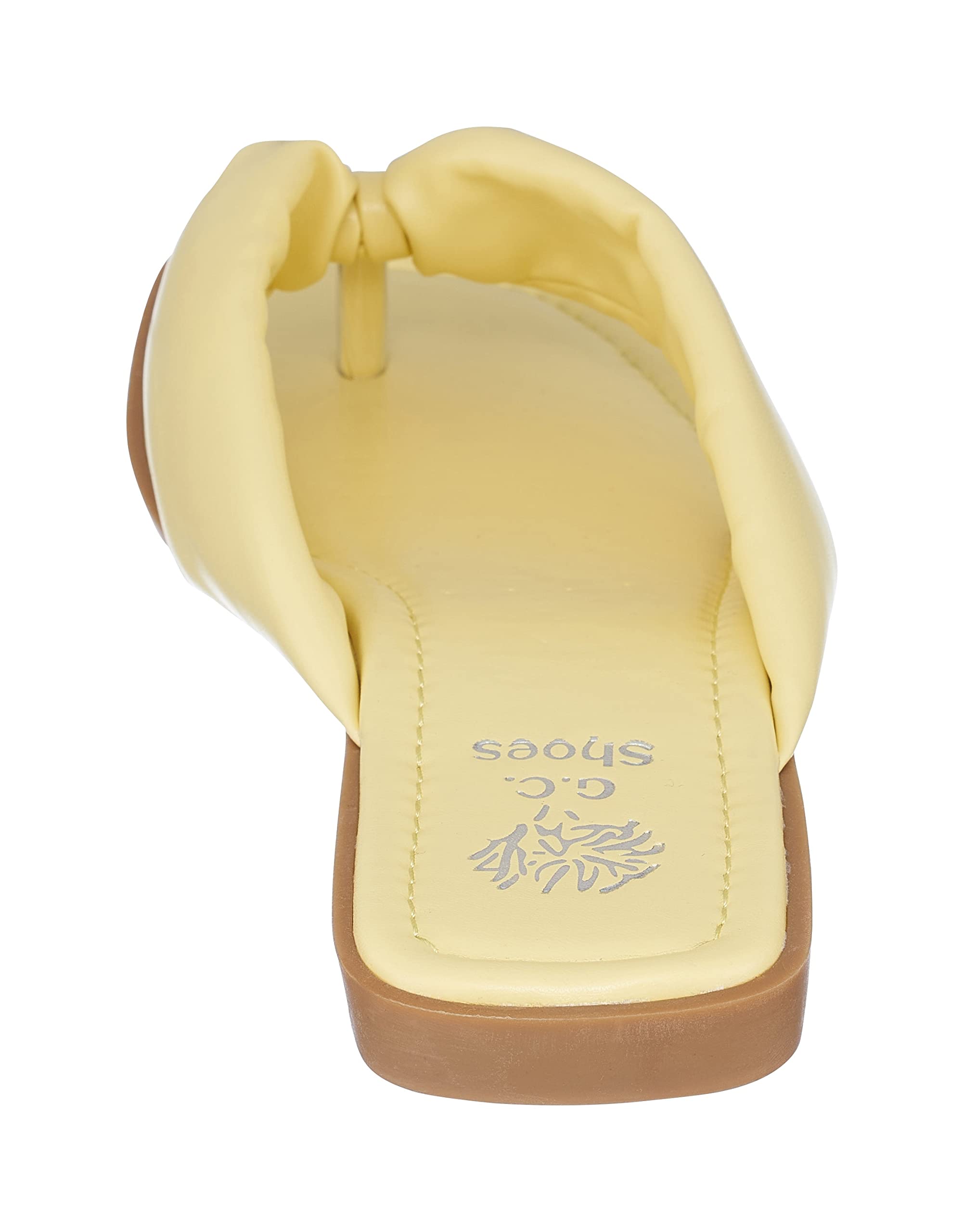 Women's Faux Leather Flat Sandals - Slip On Summer Slides with Single Knot Band & Knotted Cross Design - Comfortable Padded Thong Sandals for Beach, Vacation and Casual Outings