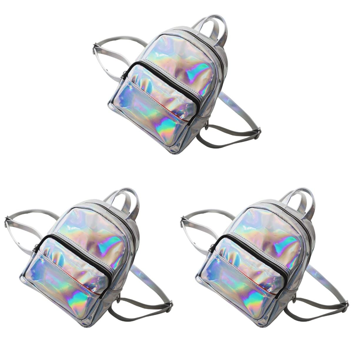 VALICLUD 3-Piece Holographic Clear Backpack Set - Transparent Mini Bookbag for Women & Girls, Fashionable PVC School Backpack for College, Rave, Festival, Concert & Travel Accessories