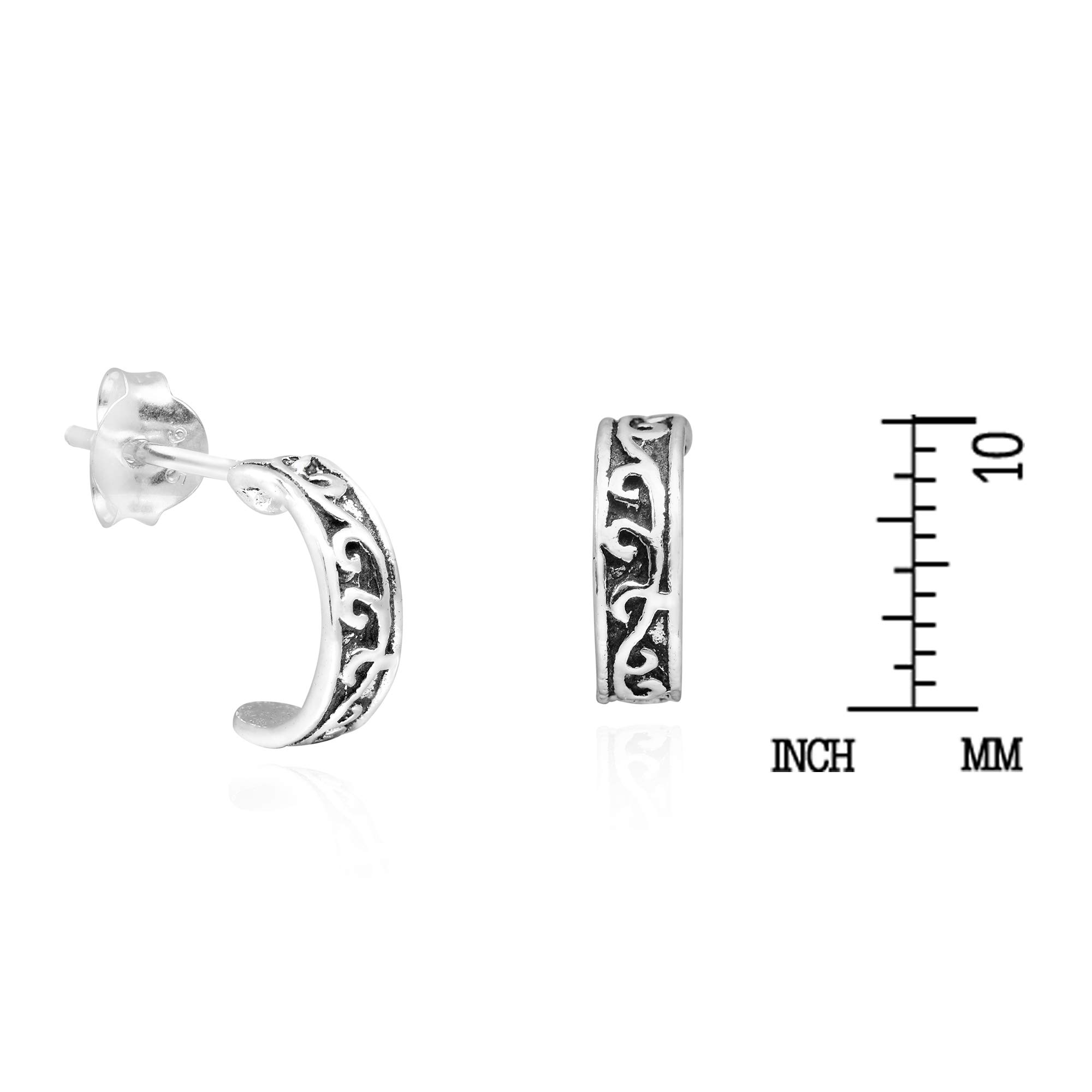 AeraVida .925 Sterling Silver Swirl Mini Half Hoop Stud Earrings for Women - Elegant Everyday Fashion Jewelry | Perfect for Work, Date Night & Casual Outings