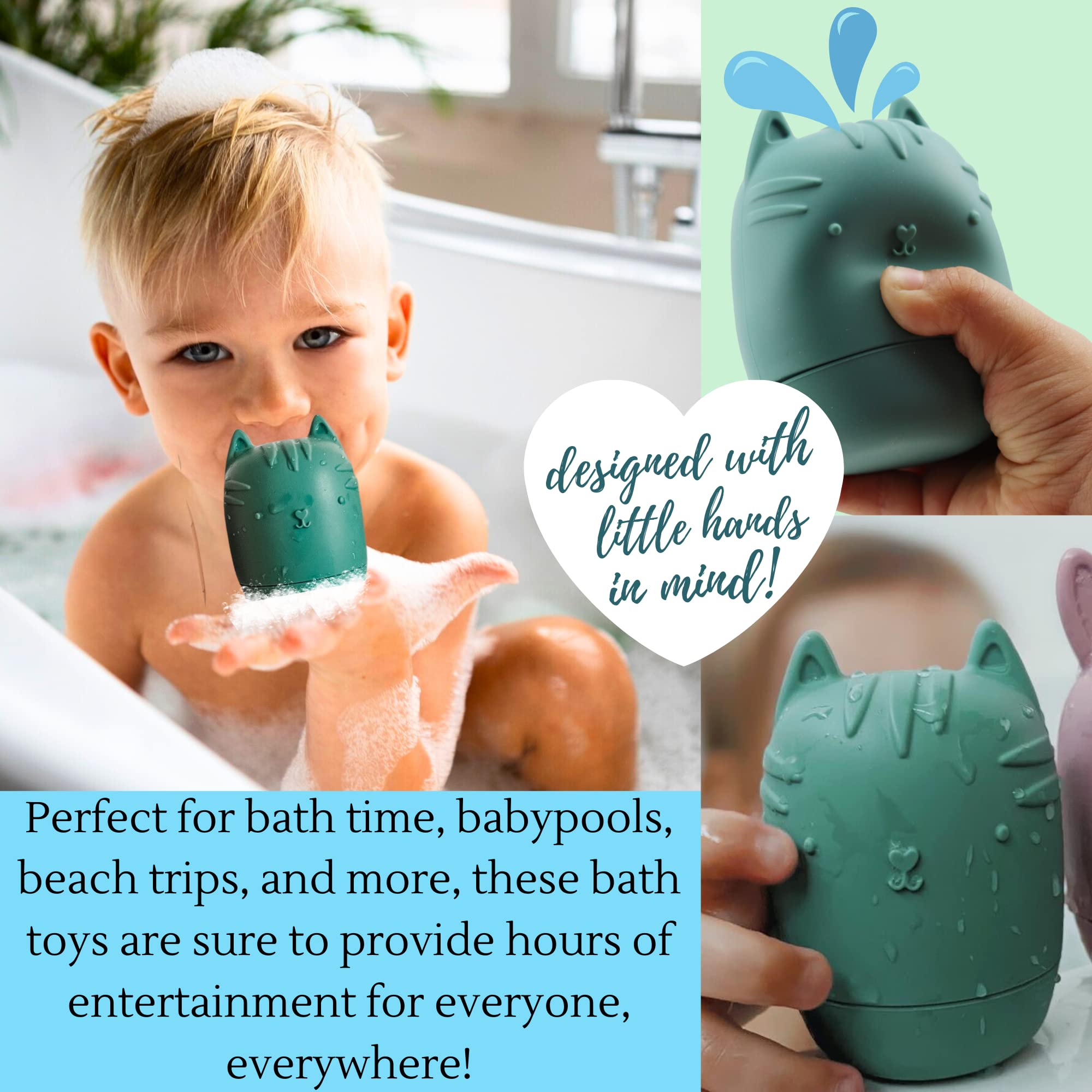 Bumble Bear Silicone Bath Toys for Babies 6-12 Months & Toddlers 1-3 Years - Non-Toxic, Mold-Free, Dishwasher Safe Infant Bathtub & Pool Water Toys (Coral) - Perfect for Sensory Play, Bath Time Fun, and Early Learning Development