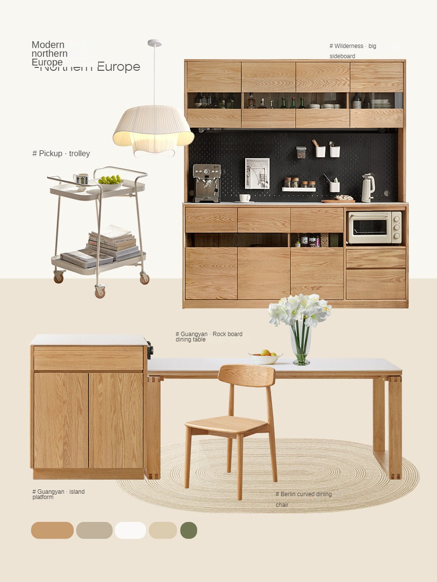Solid Oak Wood Rock Plate Island - Multi-Functional Dining Sideboard for Kitchen, Dining Room & Living Room Storage