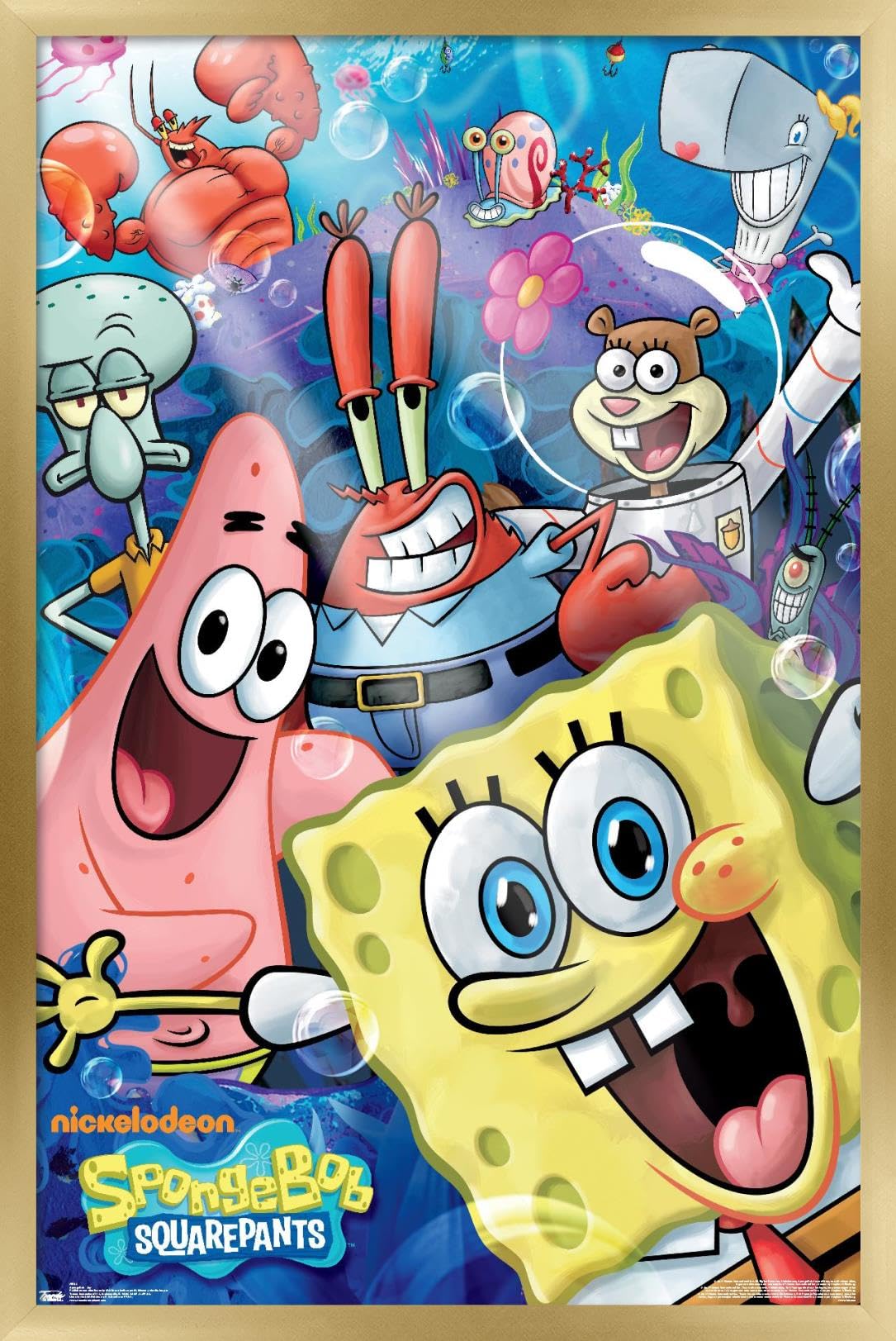 Trends International Nickelodeon Spongebob Joy Wall Poster 22.375 x 34 Inches Gold Framed - Fun Kids Room Decor for Bedroom, Playroom & Classroom