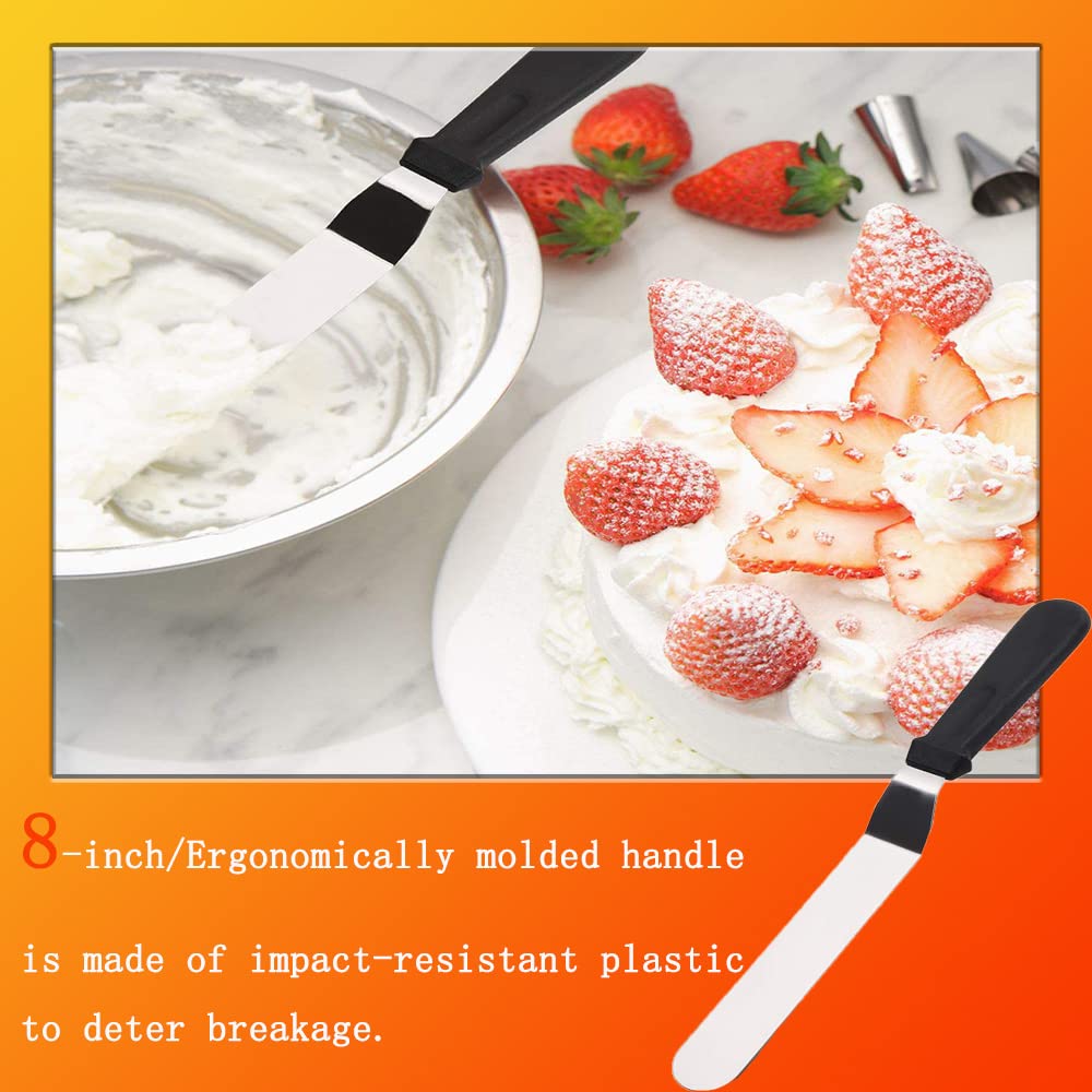 8 Inch Stainless Steel Icing Spatula - Bent Cake Decorating & Frosting Spatula with Ergonomic PP Handle - Perfect for Cookies, Cakes, Cupcakes, Pastries - Ideal for Home Baking, Professional Kitchens & Cake Shops