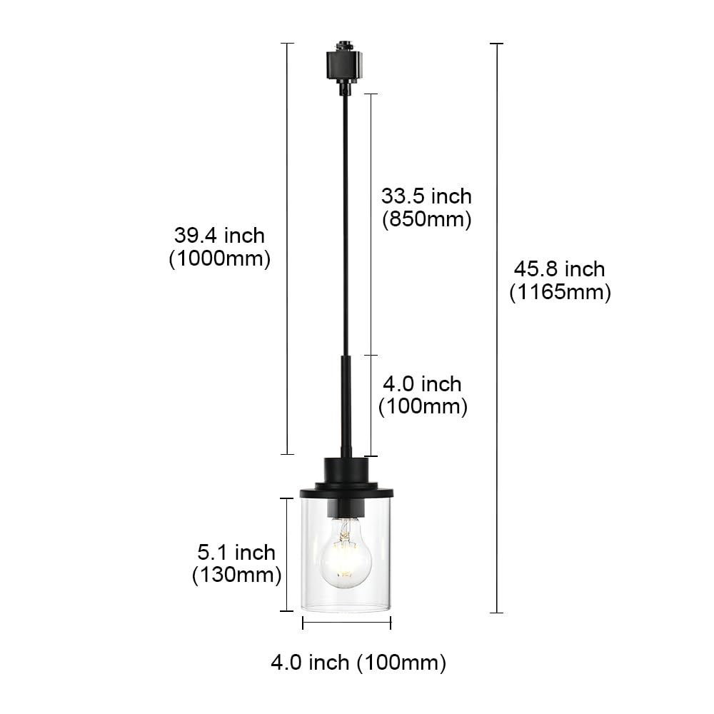 4-Lights H-Type Track Lighting Fixture - Dimmable Black Kitchen Pendant Light with Clear Glass Shades (45.8