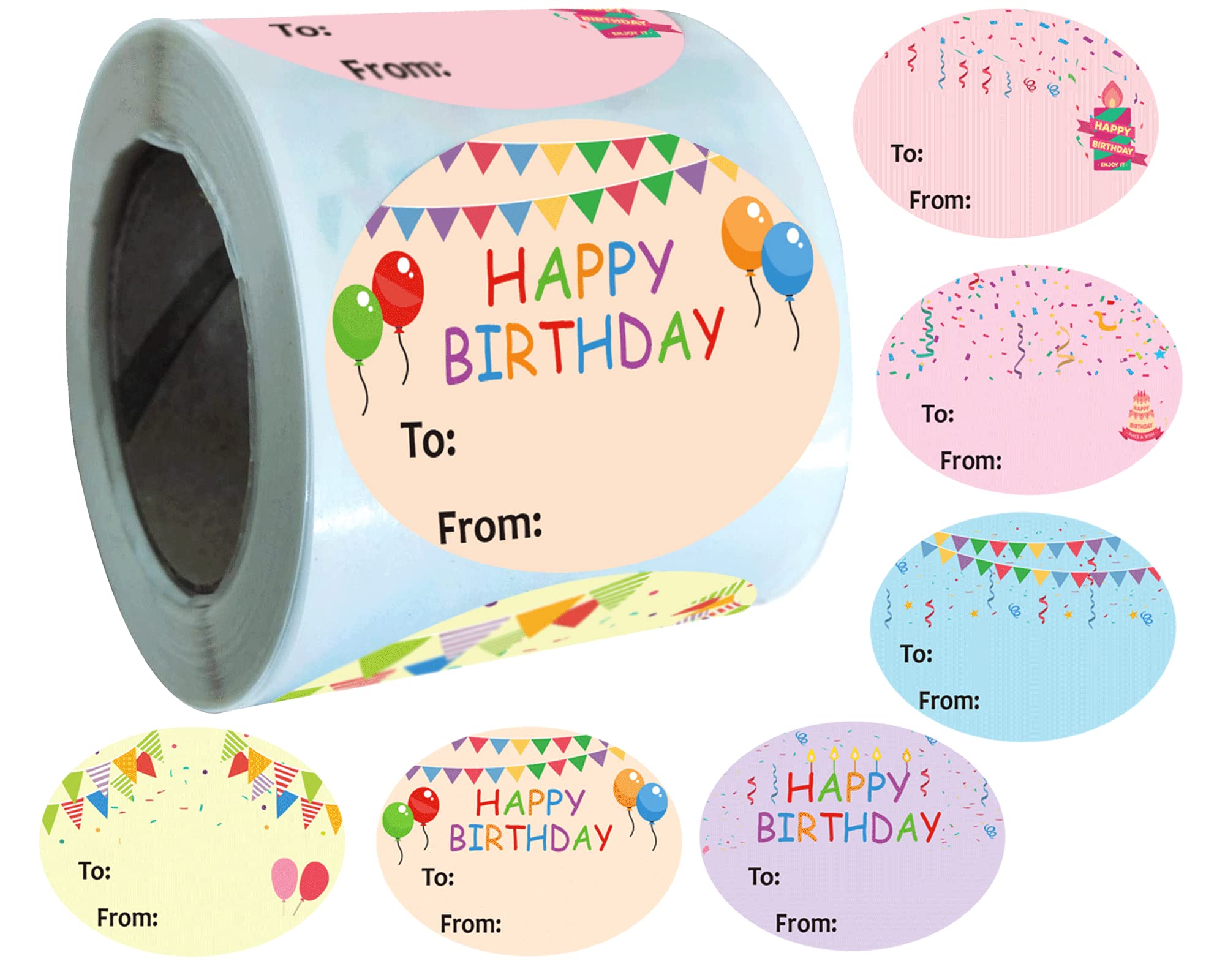 300 Pcs Happy Birthday Gift Tags & Stickers - 1.5 x 2 Inch Oval Labels for Kids Party Favors, Envelopes, Packages (6 Designs) - Perfect for Birthday Parties, Valentine's Day & Festive Celebrations