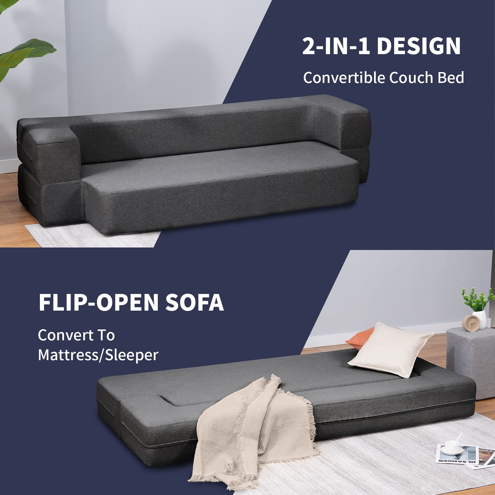 Twin Folding Sofa Bed with Memory Foam Mattress - 8.6