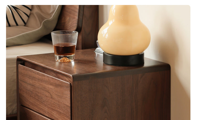 Solid Black Walnut Wood Classic Nightstand - Stylish Bedside Table for Bedroom, Living Room & Guest Room
