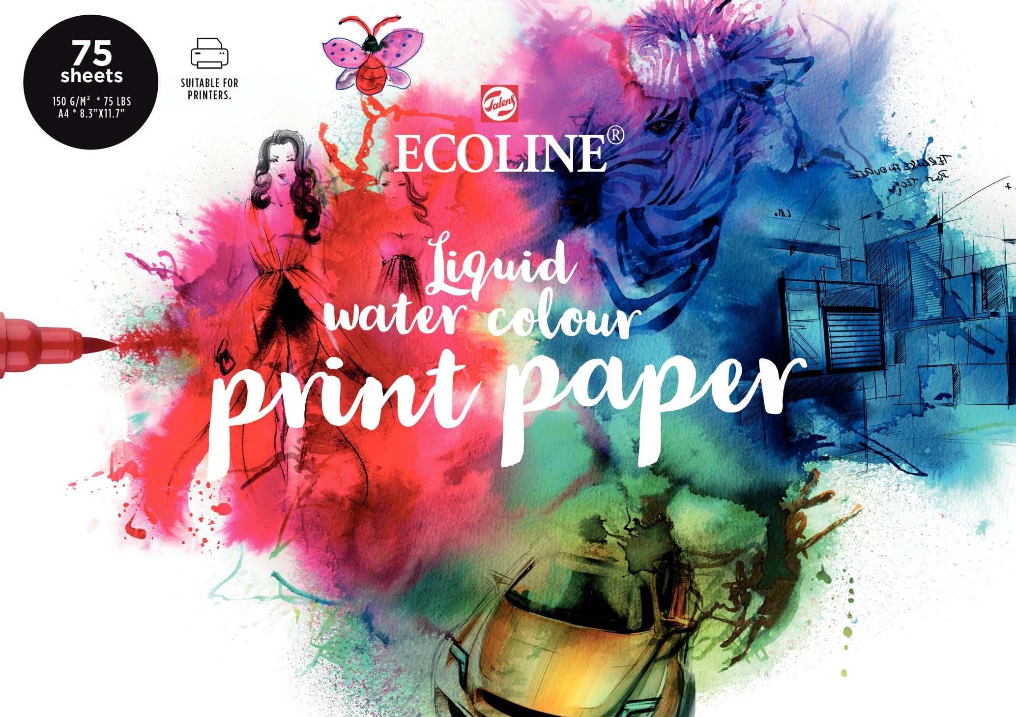 Premium Ecoline Print Paper DIN A4 - 75 Sheets of 150 g/m² Heavyweight Paper for Printing, Drawing & Art Projects | Ideal for Watercolor, Calligraphy & Crafting