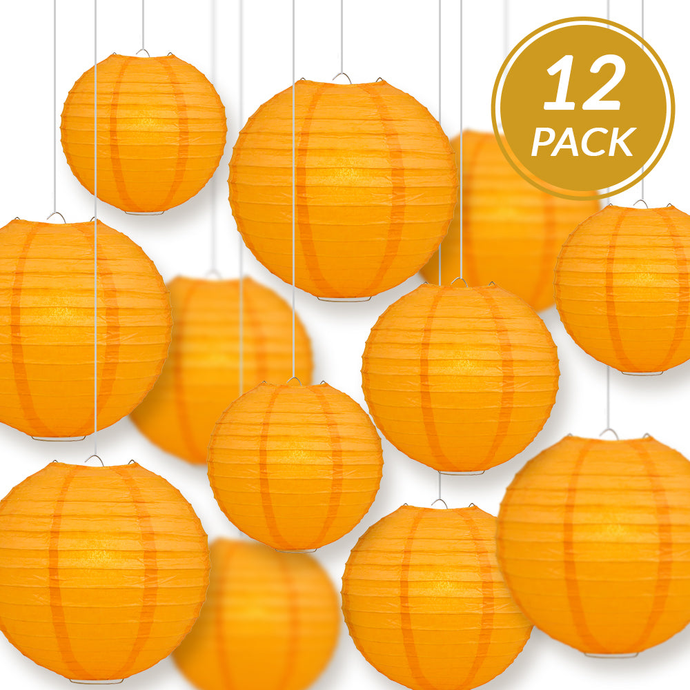 12-Piece Orange Paper Lantern Set - Chinese Hanging Decorations for Wedding, Party & Festival (12/10/8 Inch) - Perfect for Asian-Themed Events, Home Decor & Outdoor Celebrations