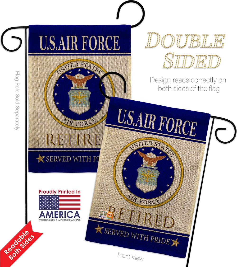 US Air Force Retired Burlap Garden Flags - Double-Sided 13x18.5 Inch Military Yard Banner for Armed Forces USAF Veterans - Perfect for Patriotic Home Decor, Front Yard Display & Supporting Our Troops