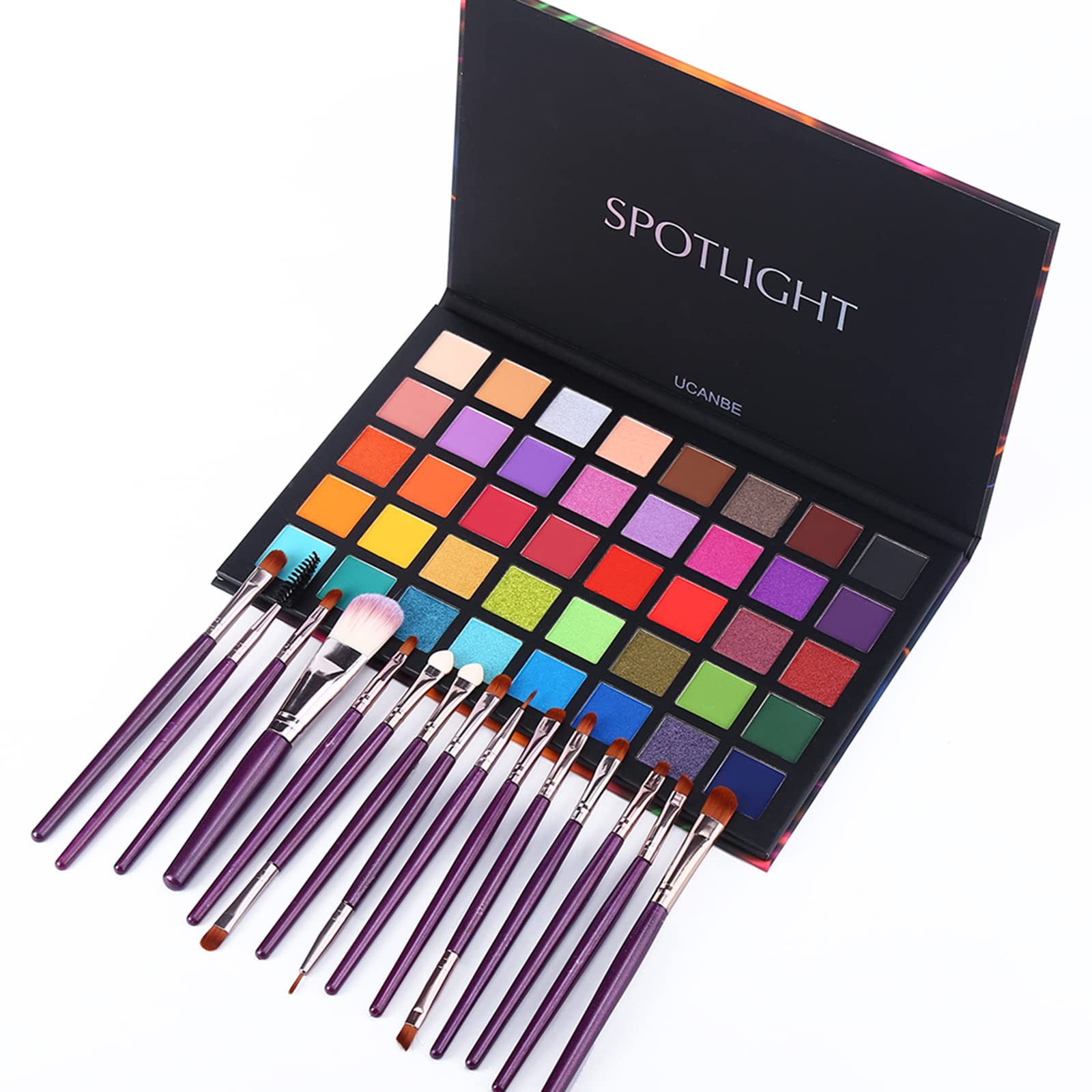 UCANBE Professional 40-Color Eyeshadow Palette with 15-Piece Brush Set - Matte, Shimmer & Glitter Long-Lasting Waterproof Makeup Kit for Party, Wedding & Daily Eye Makeup Looks